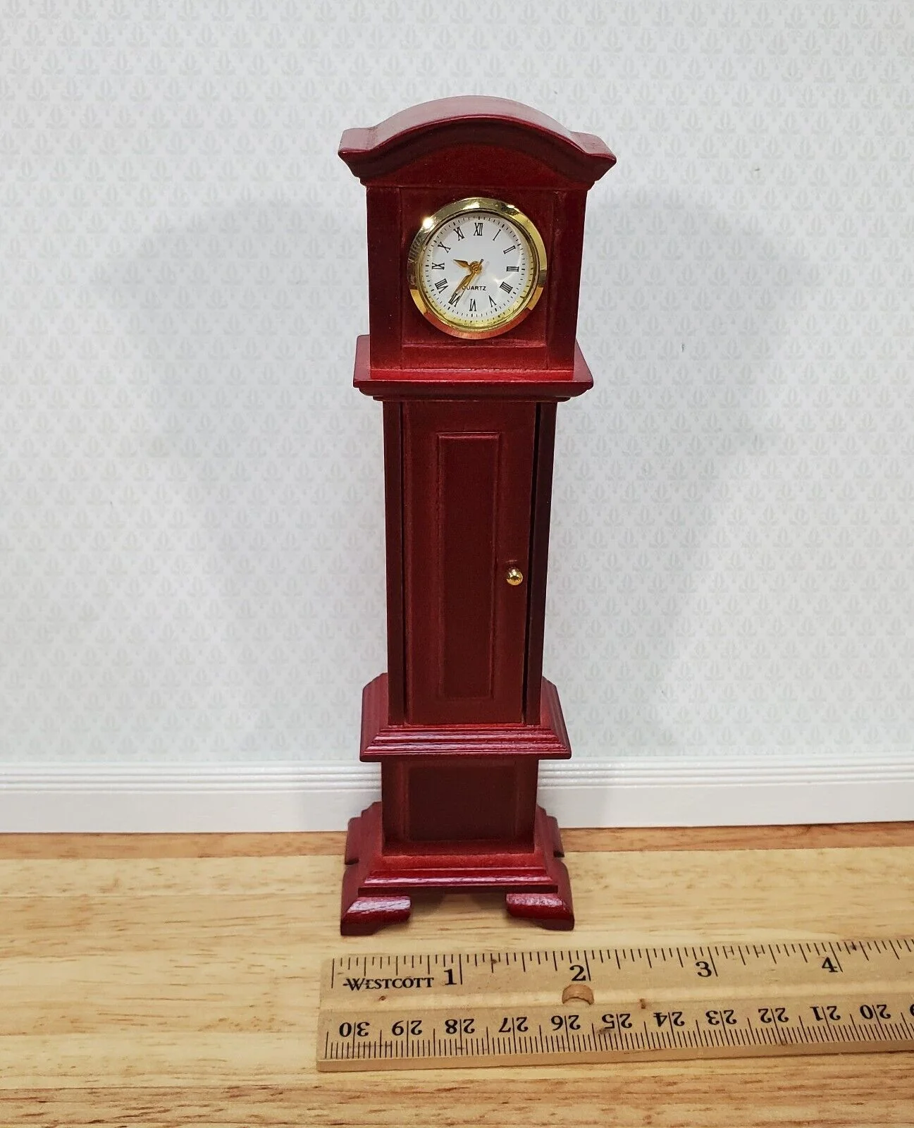 Dollhouse Working Grandfather Clock Opens Mahogany Finish 1:12 Scale Miniature - Image 6