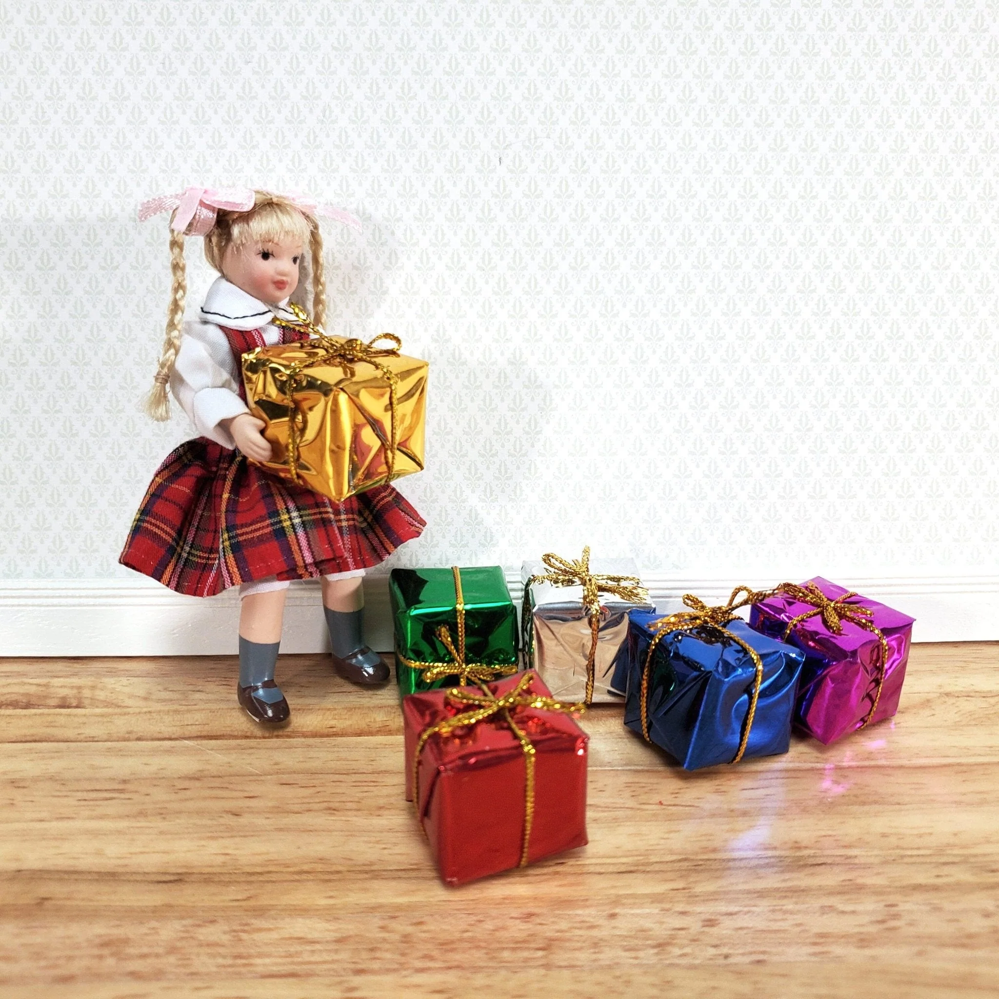 Dollhouse Wrapped Gifts Presents Foil Paper x6 LARGE Miniature Christmas - Image 5