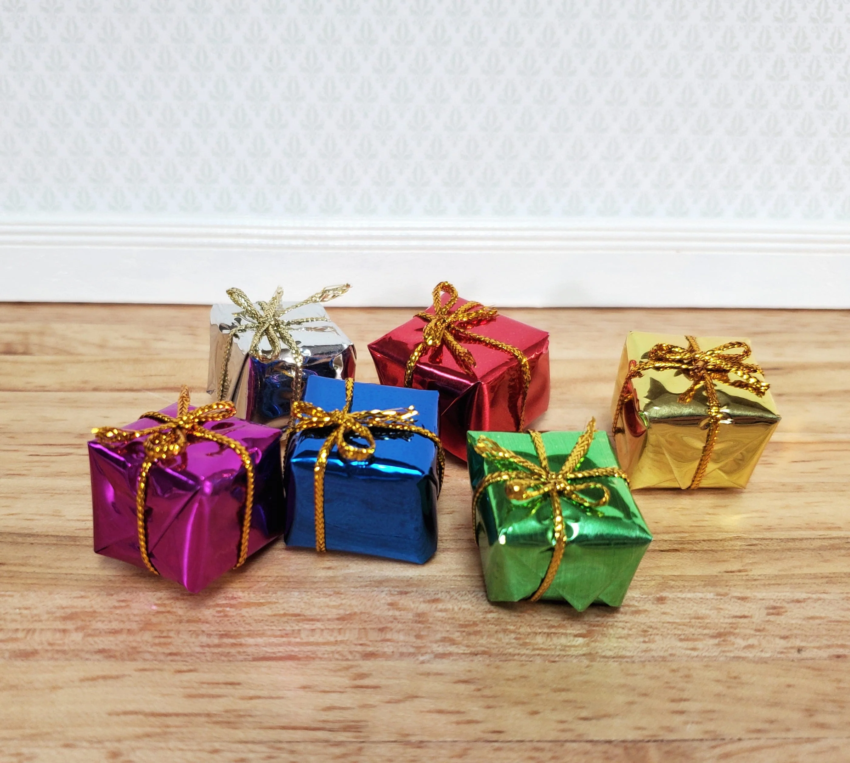 Dollhouse Wrapped Gifts Presents Foil Paper x6 MEDIUM Miniature Christmas