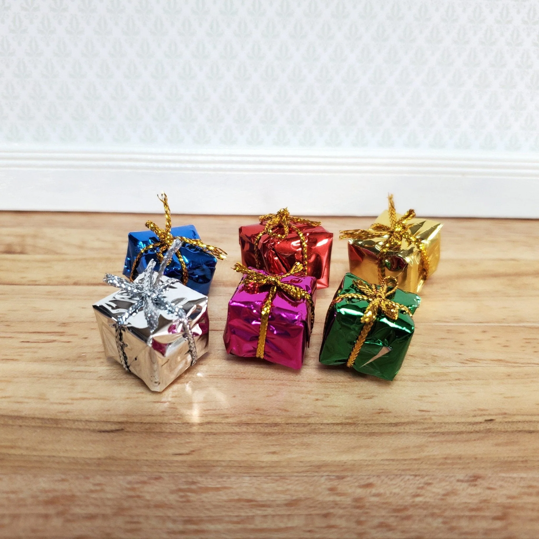Dollhouse Wrapped Gifts Presents Foil Paper x6 SMALL Miniature Christmas