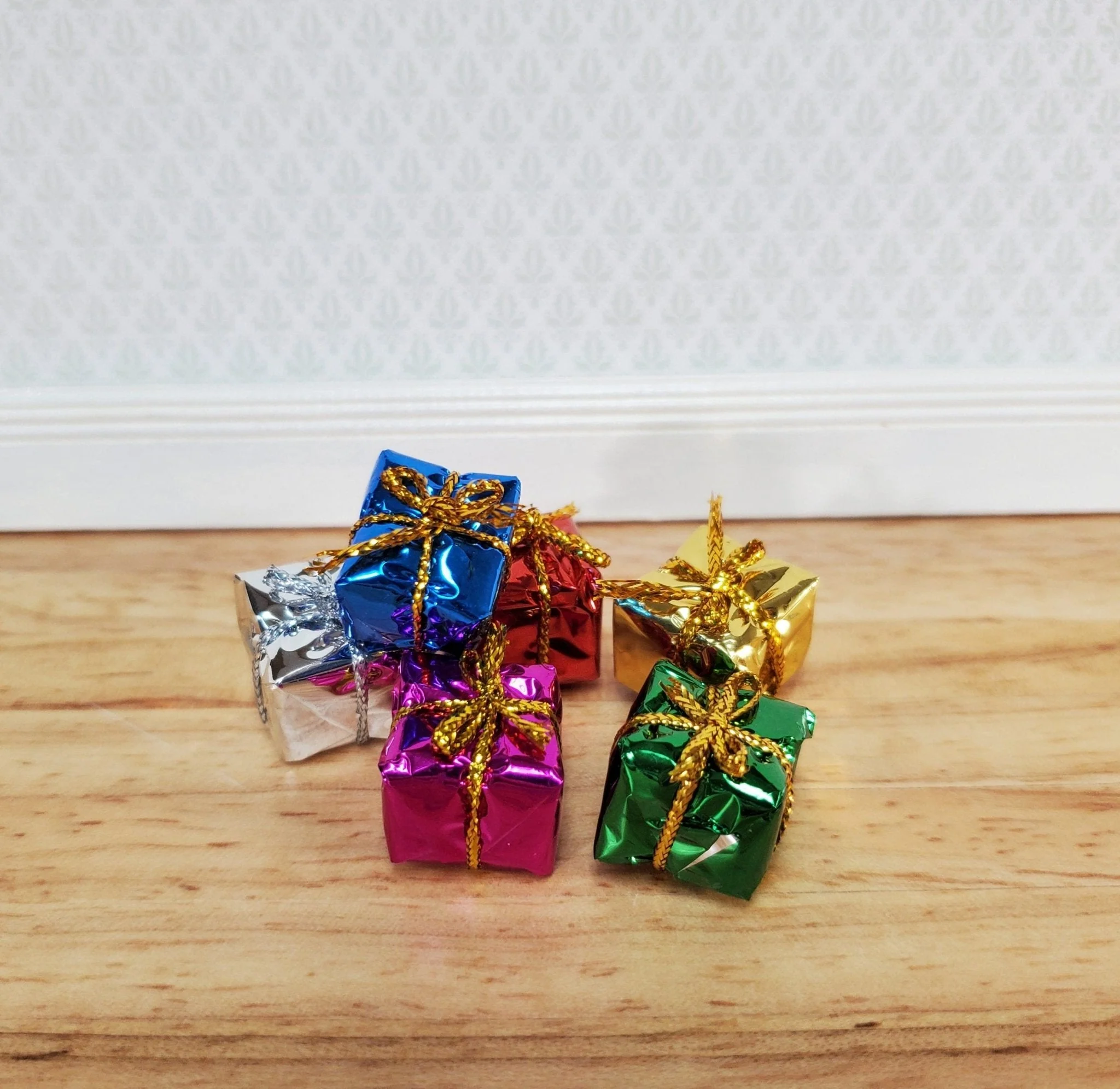 Dollhouse Wrapped Gifts Presents Foil Paper x6 SMALL Miniature Christmas - Image 2