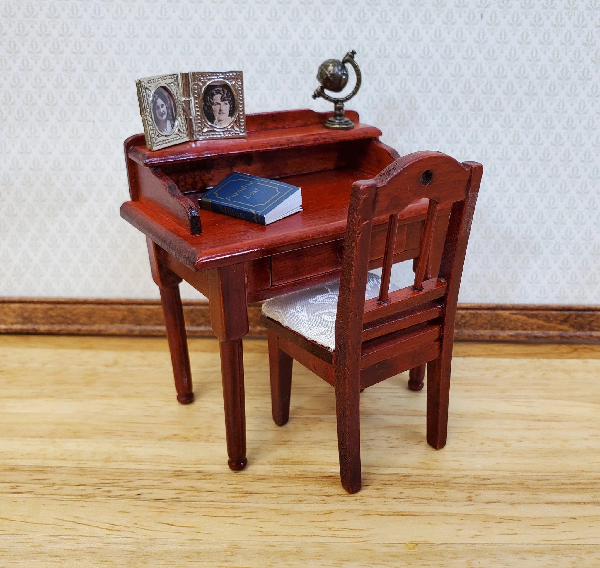 Dollhouse Writing Desk with Chair Mahogany Finish Small Profile 1:12 Scale Furniture - Image 3