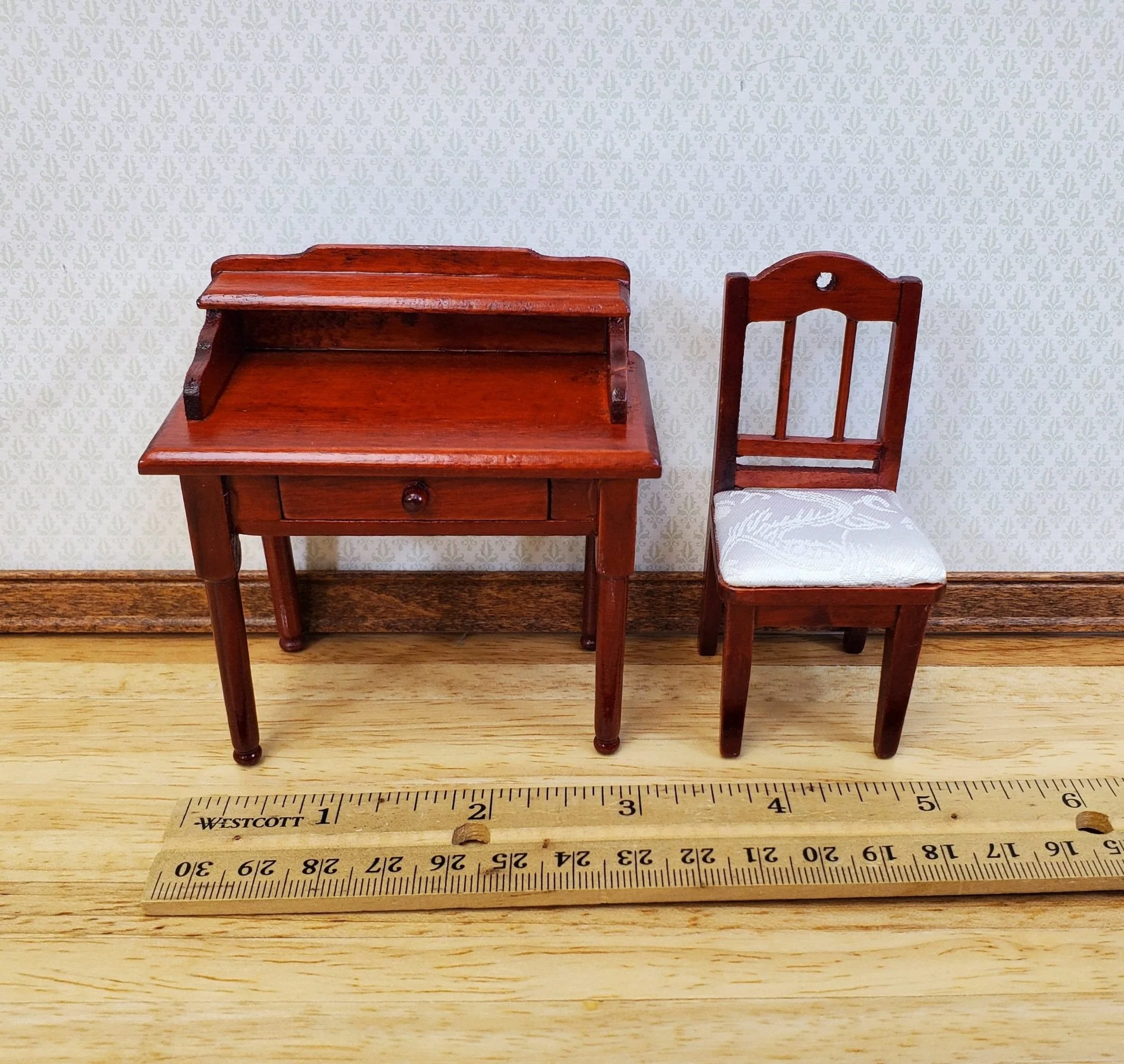 Dollhouse Writing Desk with Chair Mahogany Finish Small Profile 1:12 Scale Furniture - Image 4