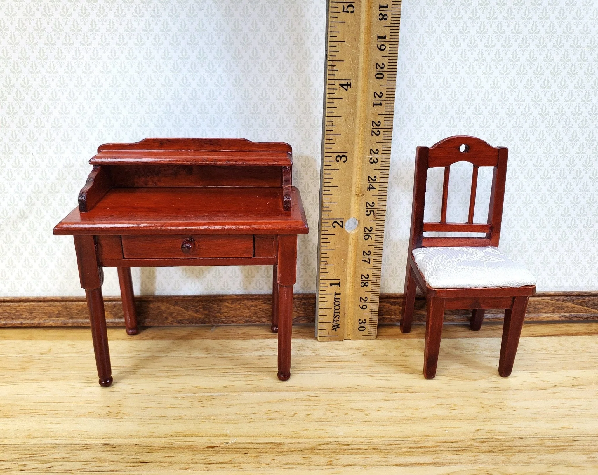 Dollhouse Writing Desk with Chair Mahogany Finish Small Profile 1:12 Scale Furniture - Image 5