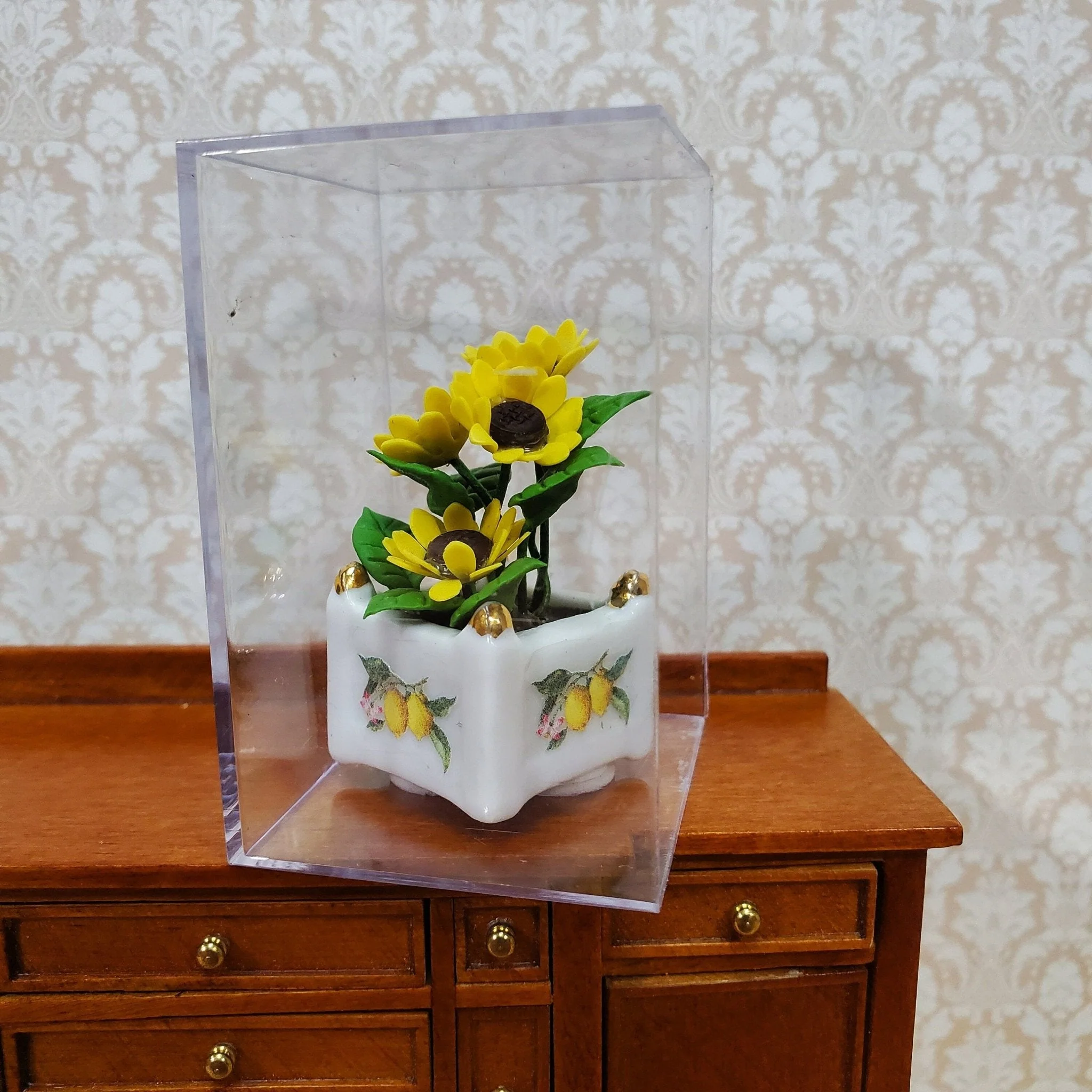 Dollhouse Yellow Sunflowers In Reutter Porcelain Vase 1:12 Scale Miniature Flowers