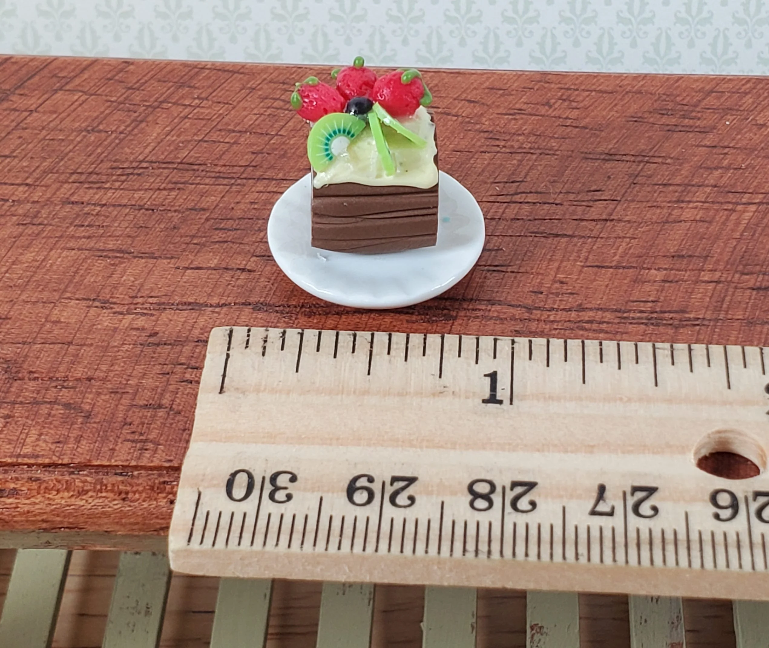 Dollhouse Yule Log Christmas Cake on Plate 1:12 Scale Miniature Dessert Food - Image 5