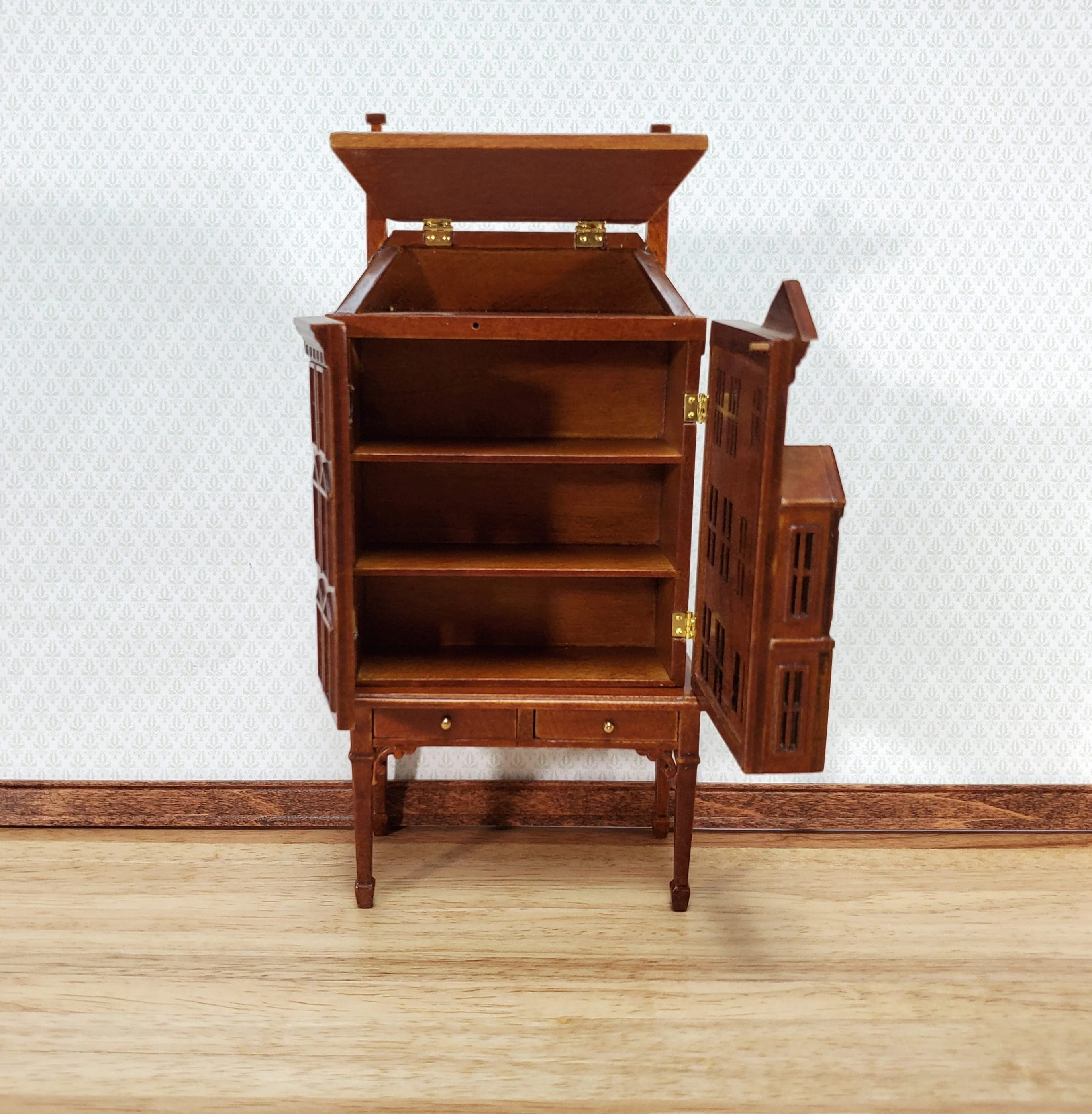 1:144 Scale Dollhouse with Table Walnut Finish 4 Level Front Opening by JBM - Image 4