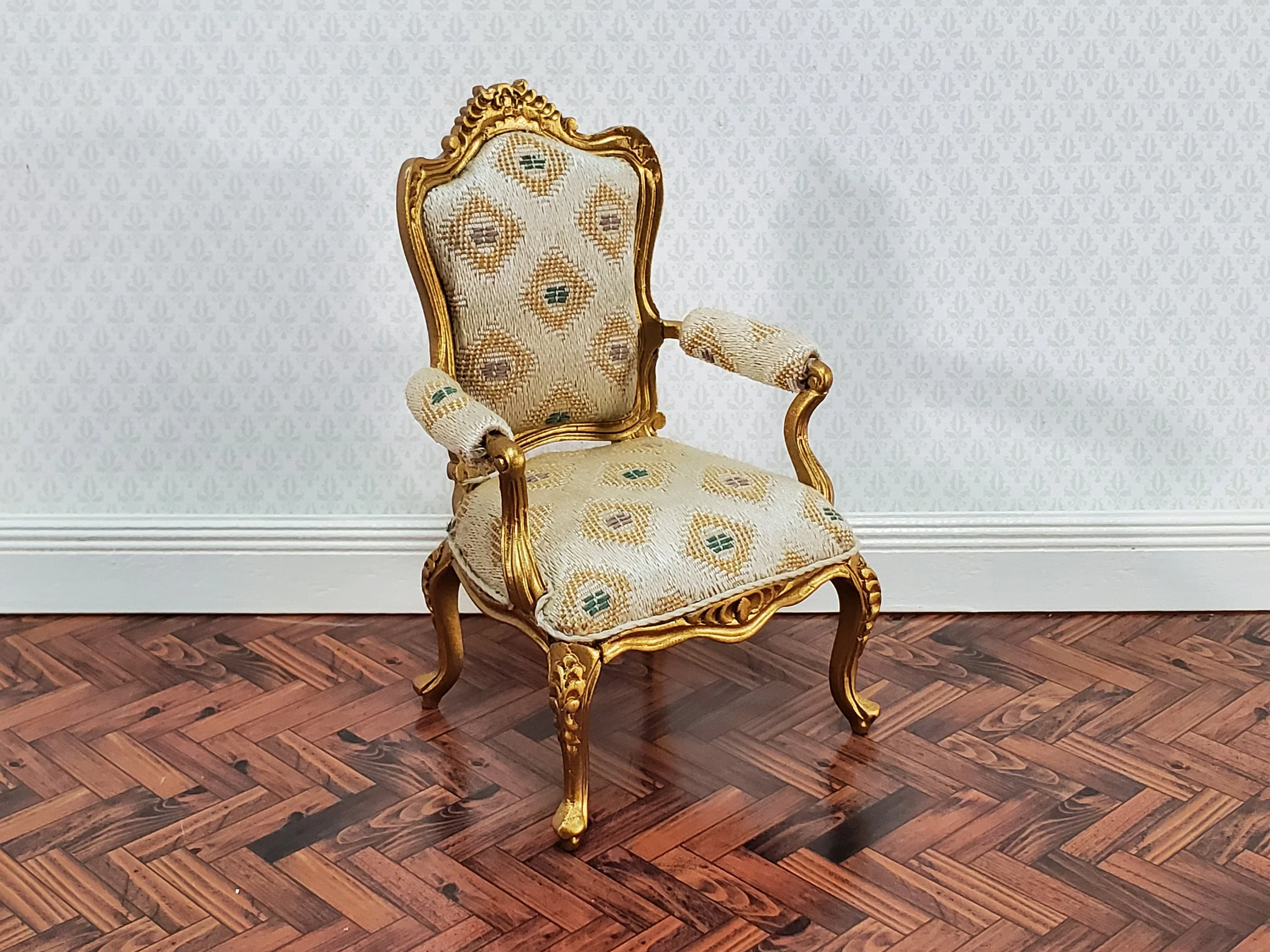 JBM Dollhouse Armchair Chair Gold Louis XV Style 1:12 Scale Miniature Furniture