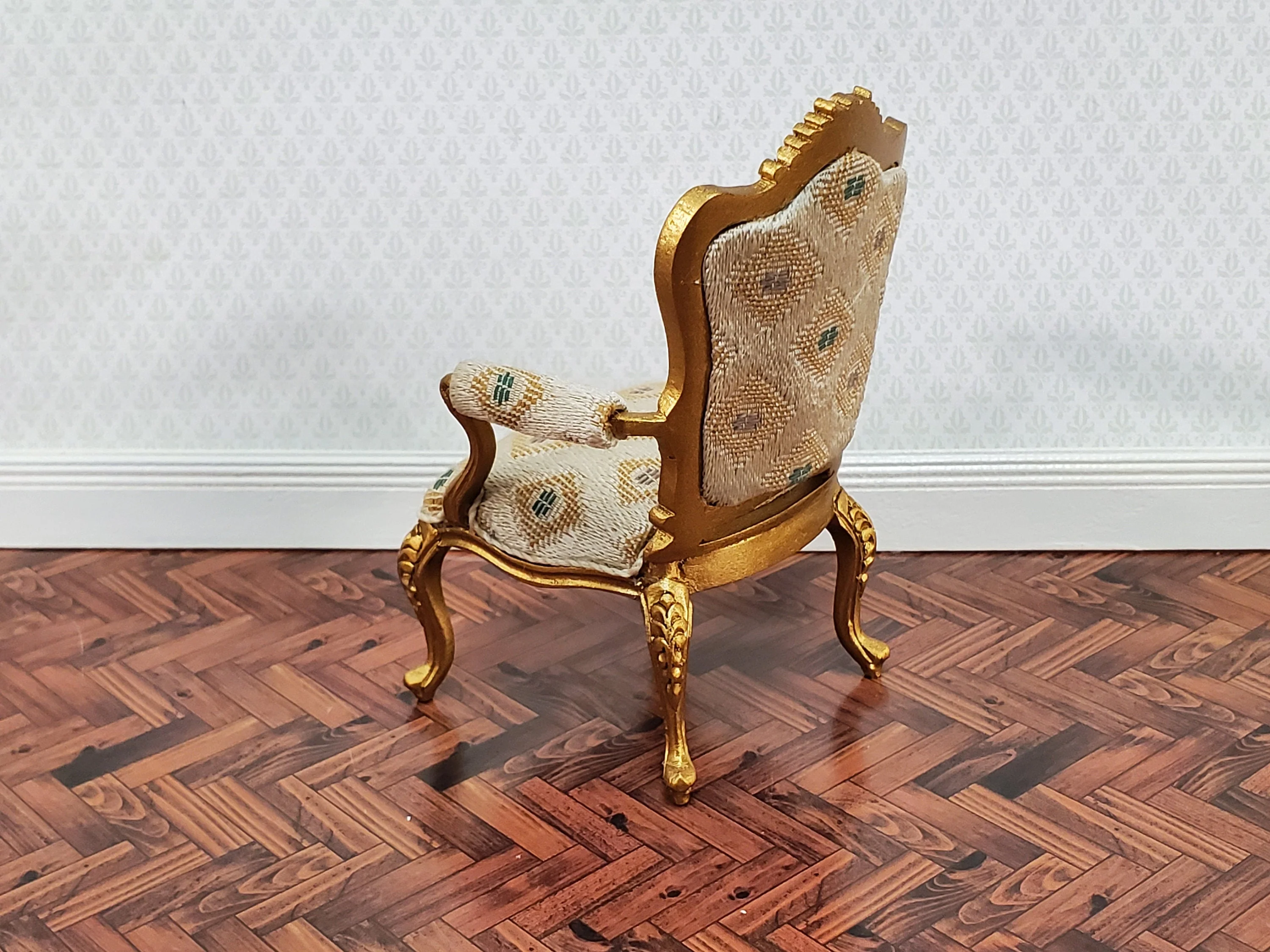 JBM Dollhouse Armchair Chair Gold Louis XV Style 1:12 Scale Miniature Furniture - Image 2