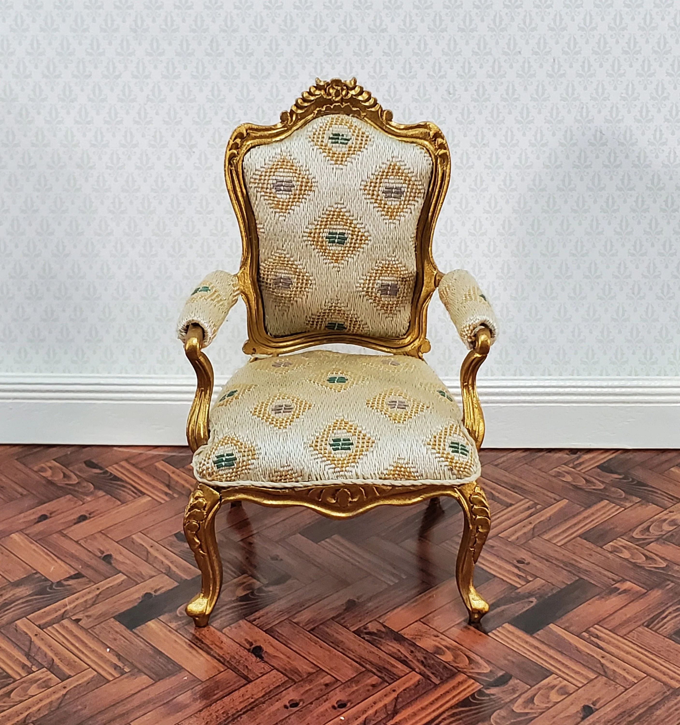 JBM Dollhouse Armchair Chair Gold Louis XV Style 1:12 Scale Miniature Furniture - Image 3