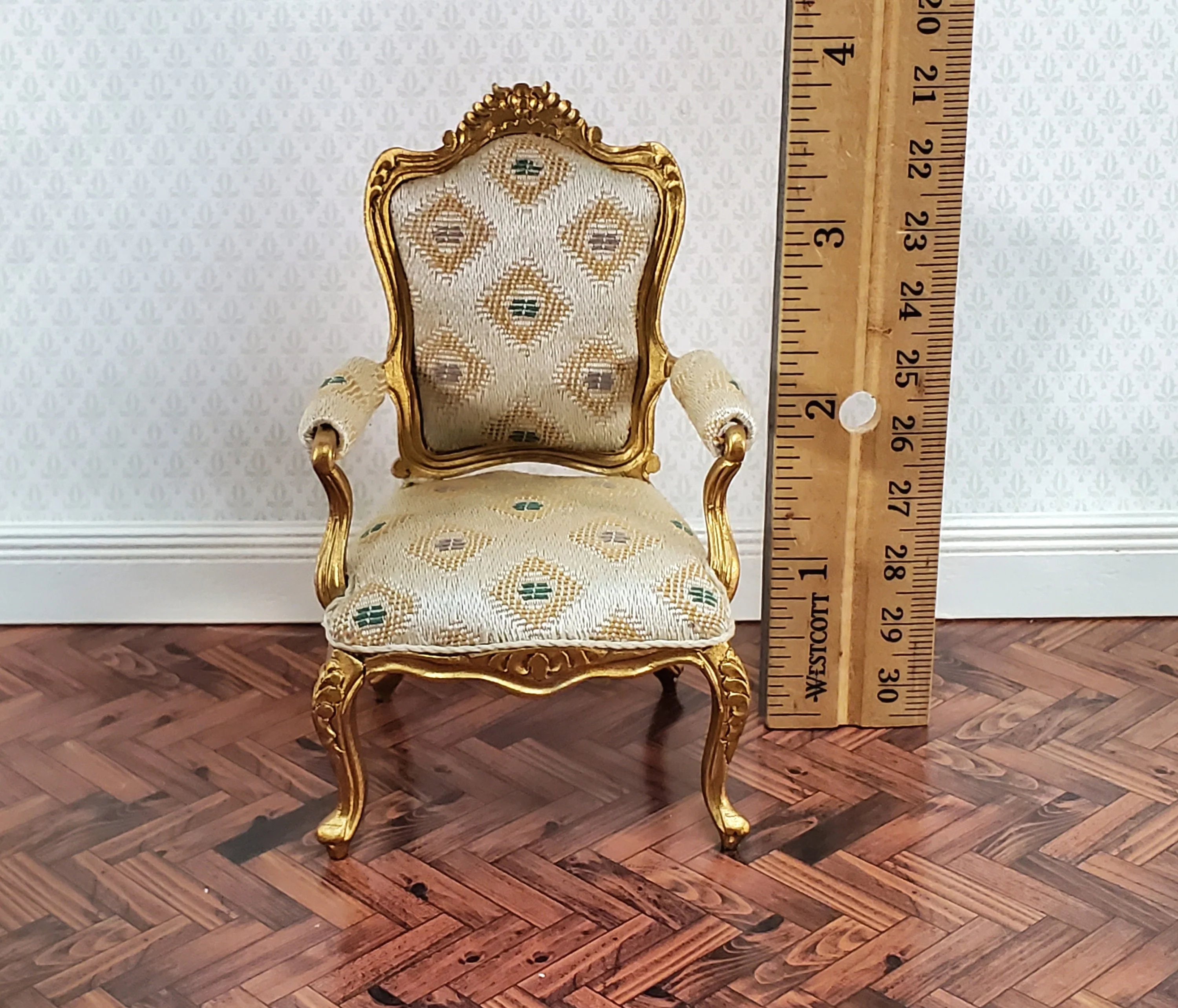 JBM Dollhouse Armchair Chair Gold Louis XV Style 1:12 Scale Miniature Furniture - Image 4