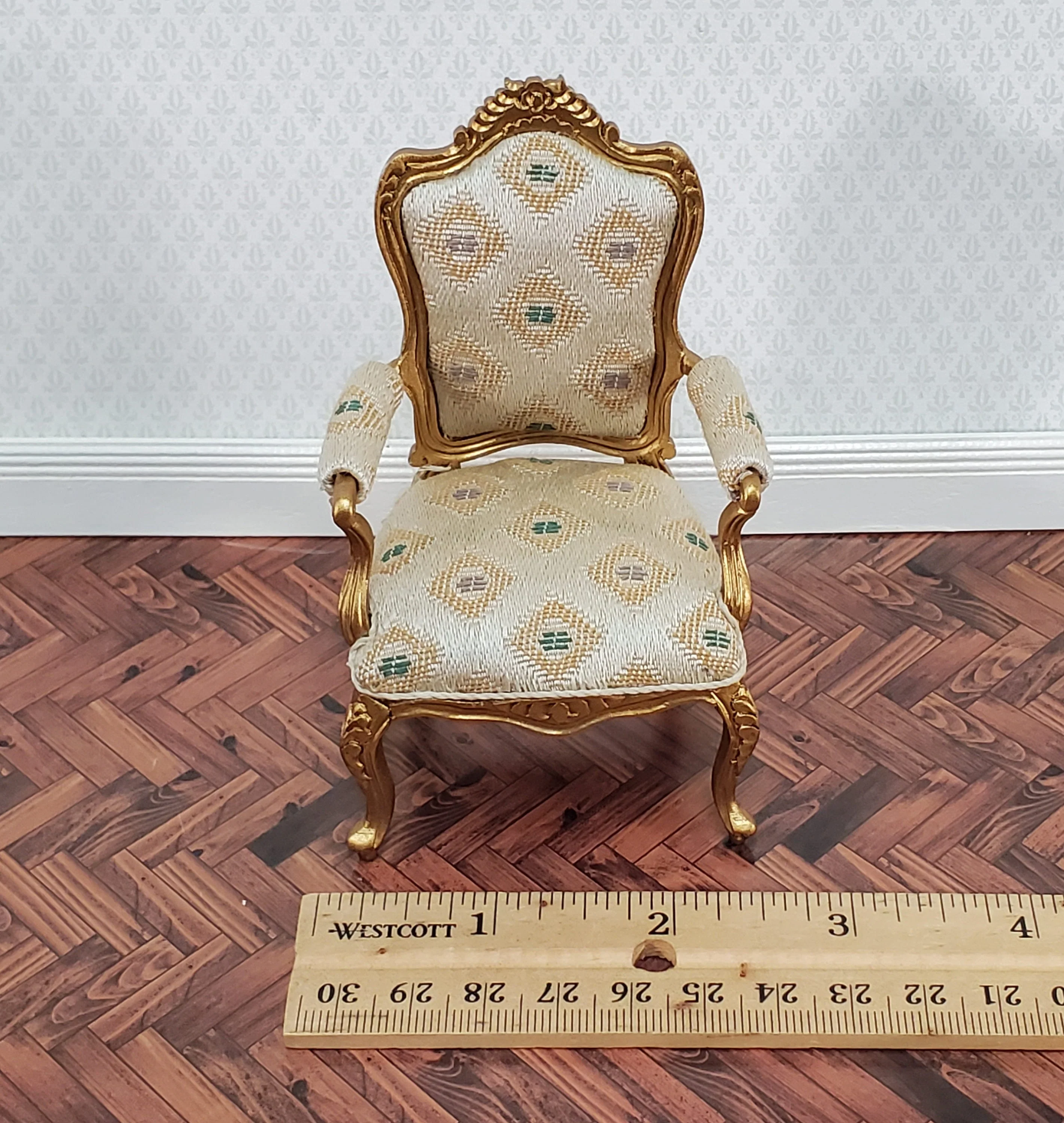 JBM Dollhouse Armchair Chair Gold Louis XV Style 1:12 Scale Miniature Furniture - Image 5