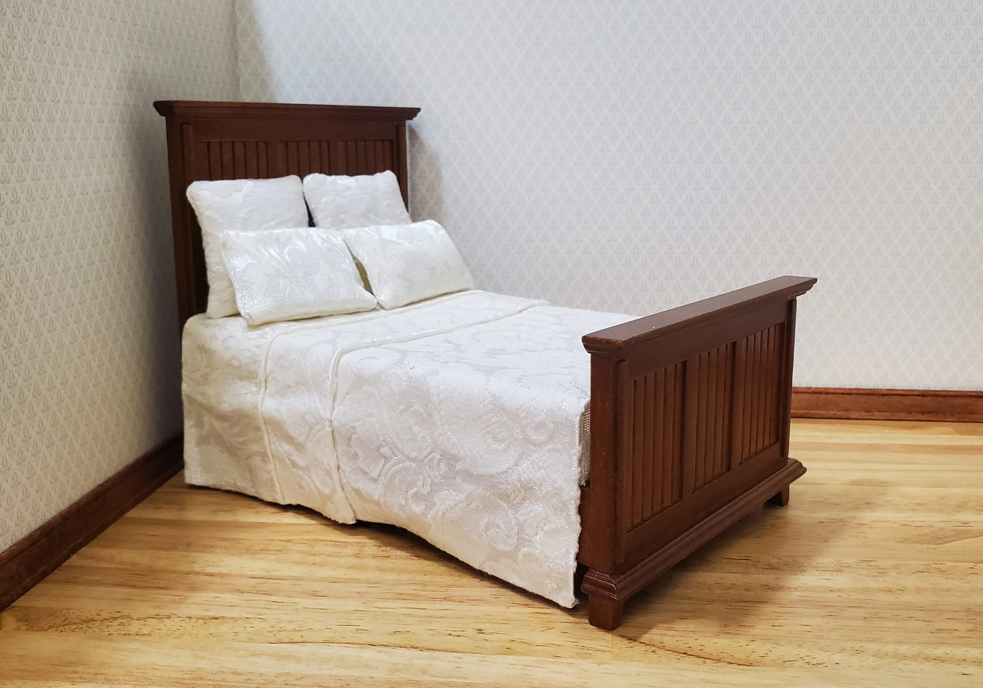 JBM Dollhouse Bed Farmhouse Country Style Walnut Finish 1:12 Miniature Furniture - Image 4