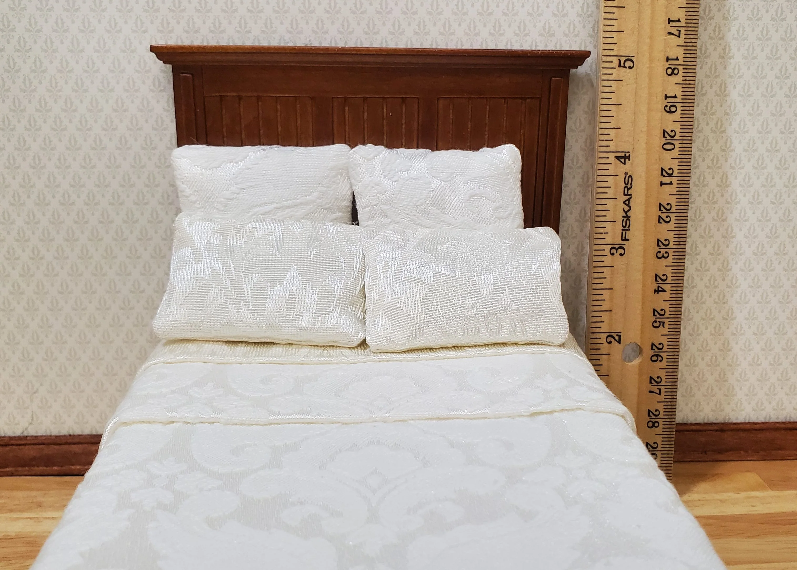 JBM Dollhouse Bed Farmhouse Country Style Walnut Finish 1:12 Miniature Furniture - Image 5