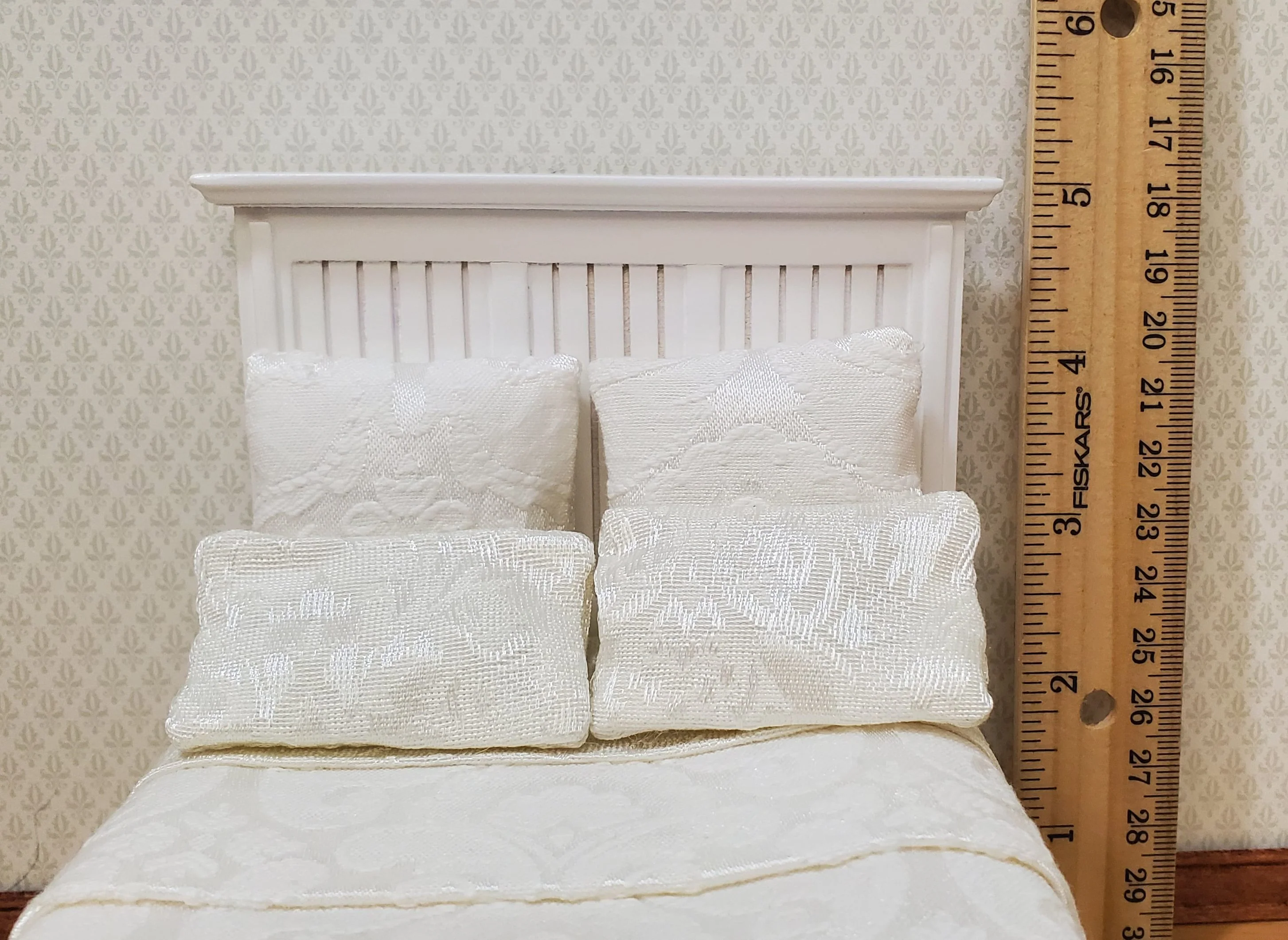 JBM Dollhouse Bed Farmhouse Country Style White 1:12 Miniature Furniture - Image 4