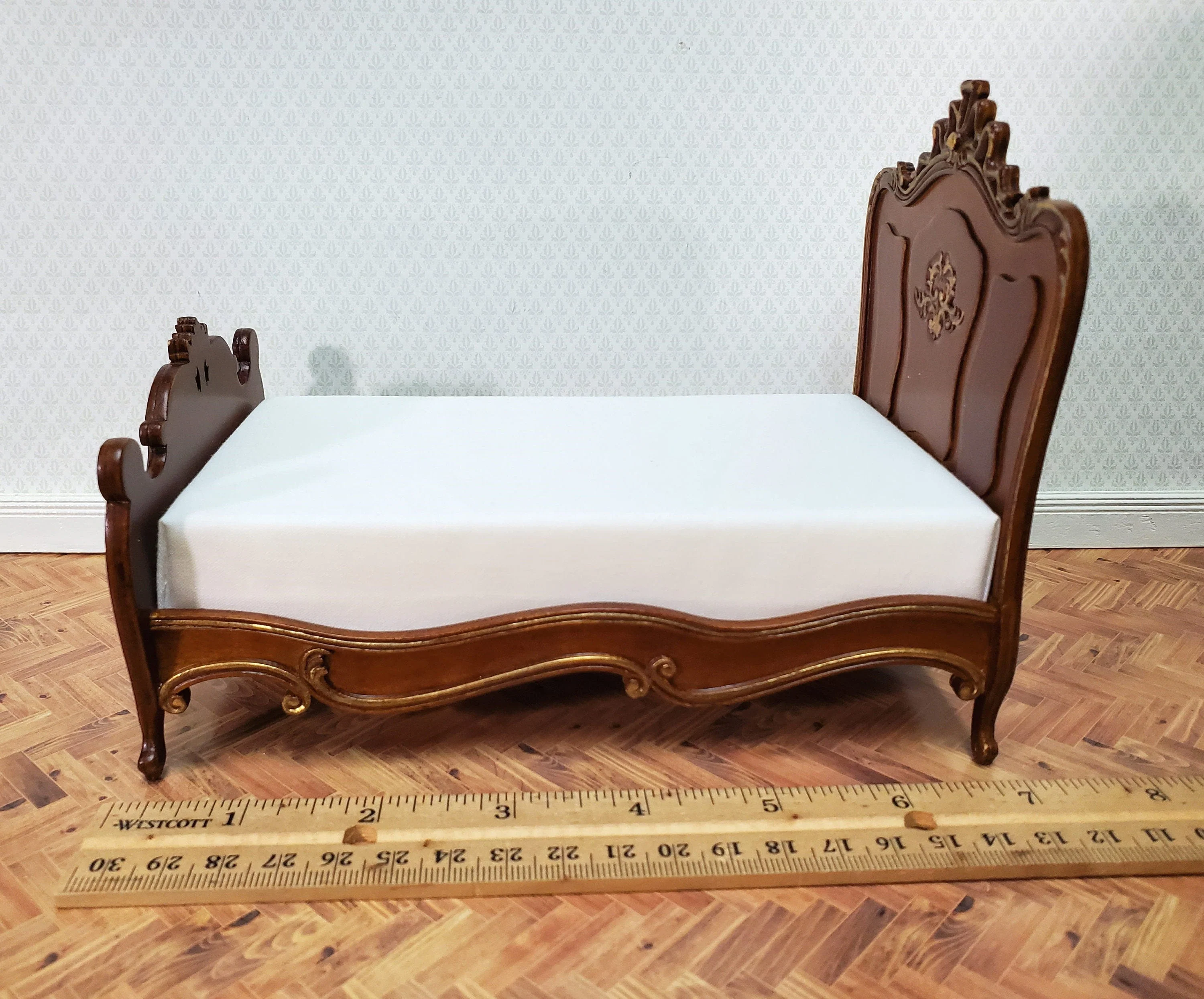 JBM Dollhouse Bed Late Victorian Era Style 1:12 Miniature Furniture Walnut Finish - Image 4