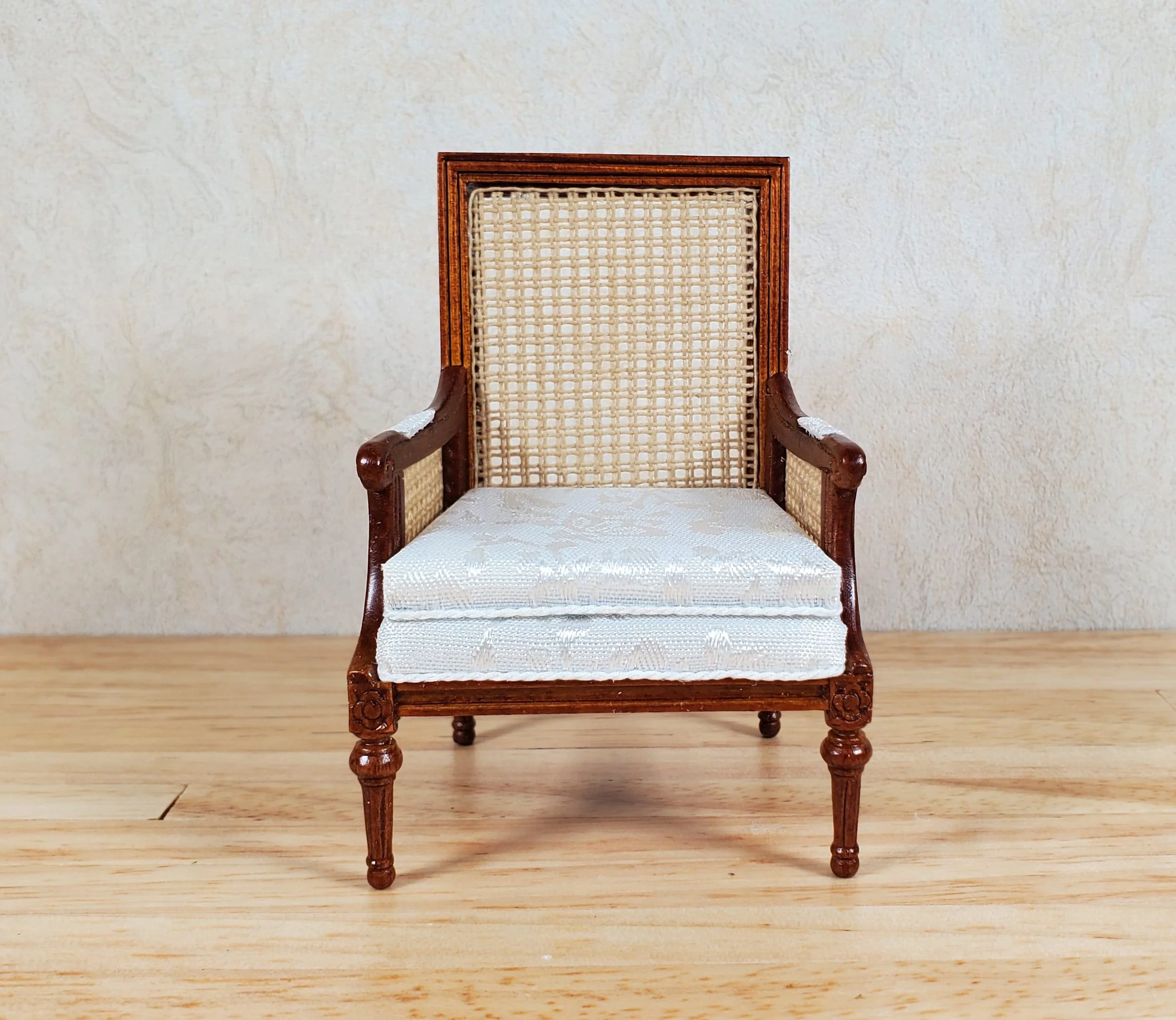JBM Dollhouse Cane Back Armchair Chair Walnut 1:12 Scale Miniature Furniture - Image 2