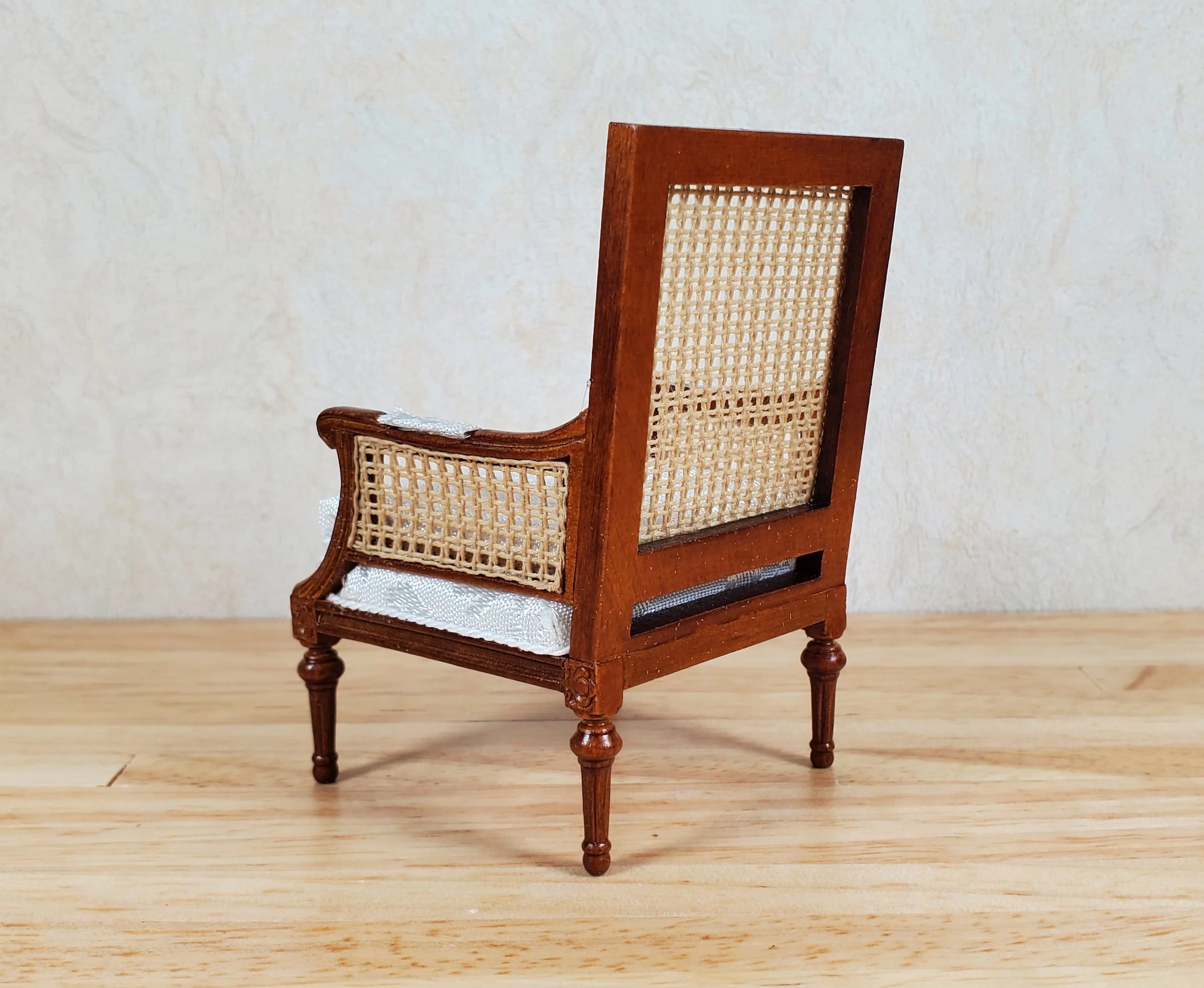 JBM Dollhouse Cane Back Armchair Chair Walnut 1:12 Scale Miniature Furniture - Image 3
