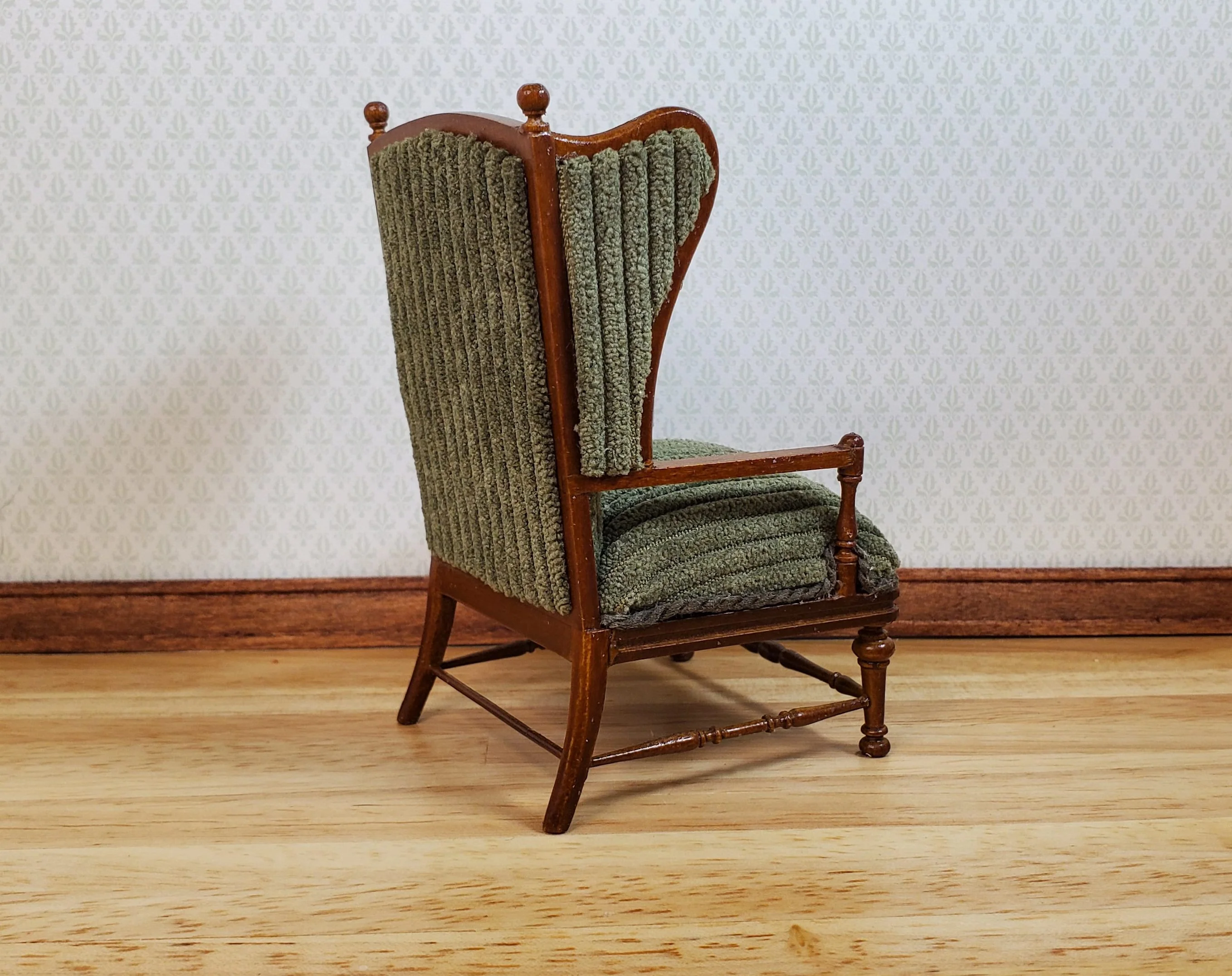 JBM Dollhouse Chair Armchair Forest Green & Walnut 1:12 Scale Furniture - Image 3