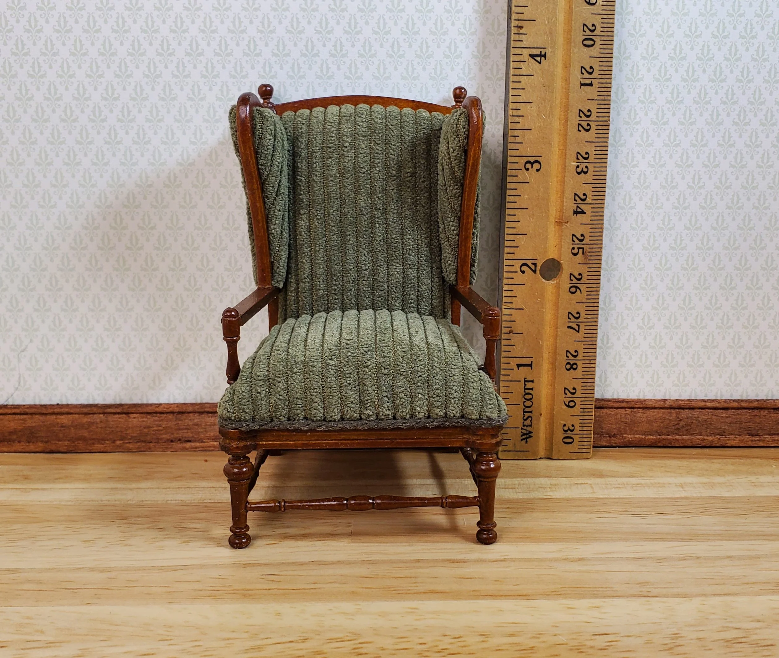 JBM Dollhouse Chair Armchair Forest Green & Walnut 1:12 Scale Furniture - Image 4