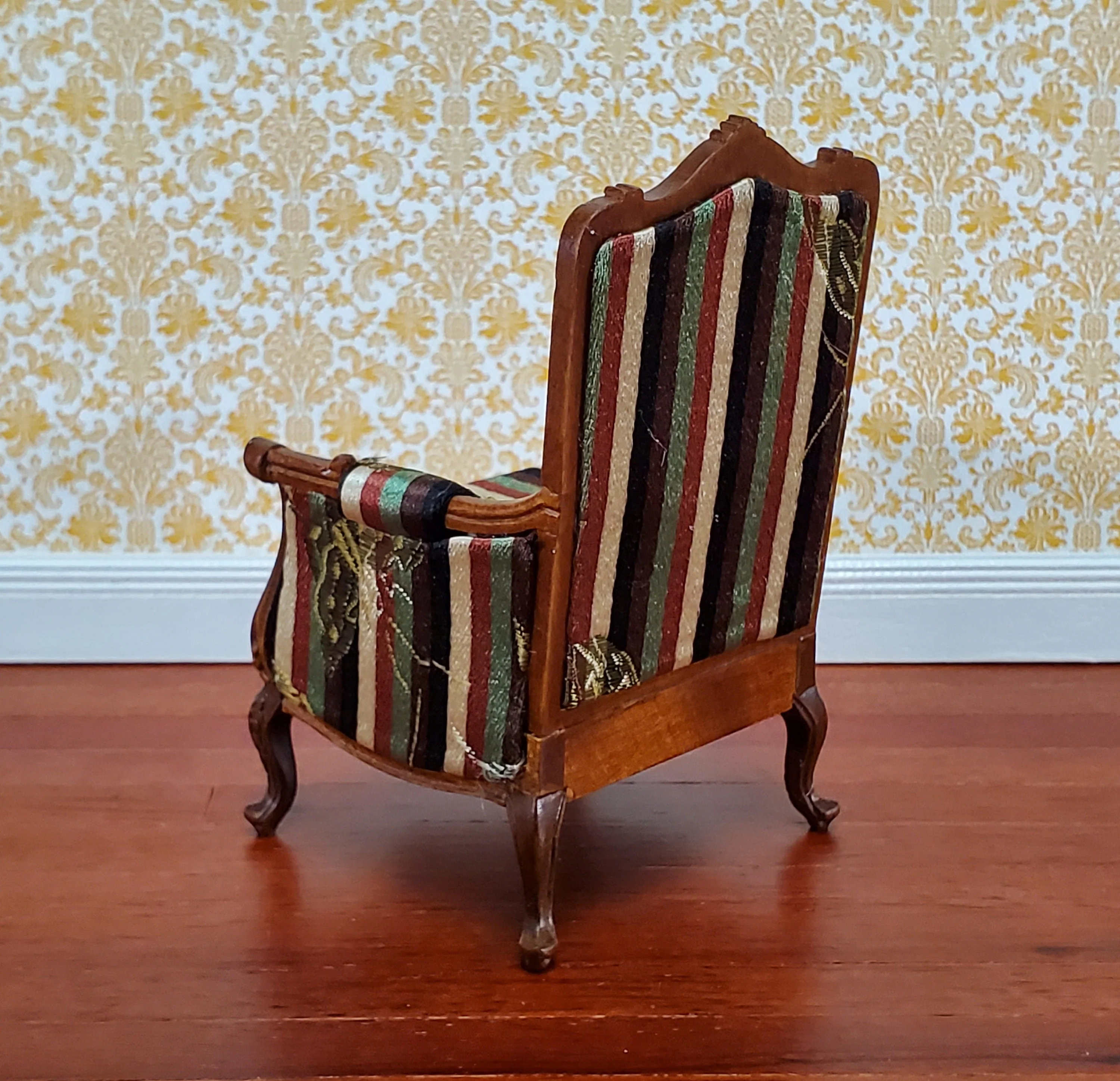 JBM Dollhouse Chair Victorian Style Striped Neutral Fabric 1:12 Scale Furniture - Image 3