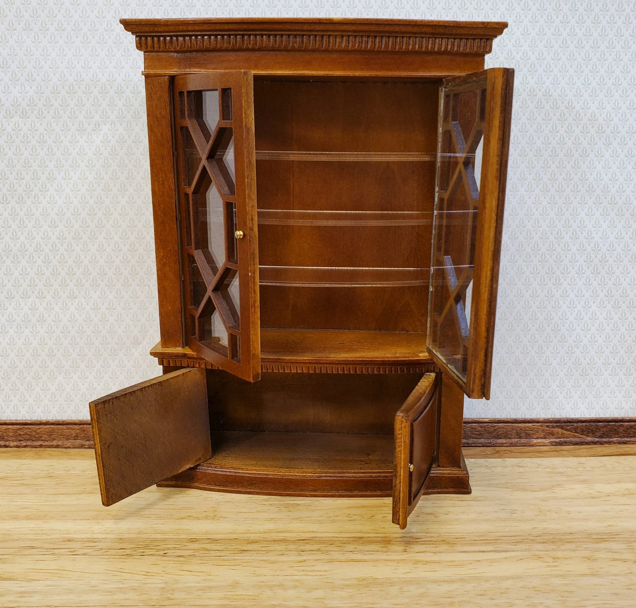 JBM Dollhouse China Cabinet Late Georgian Style Walnut Finish 1:12 Scale Miniature Furniture - Image 3