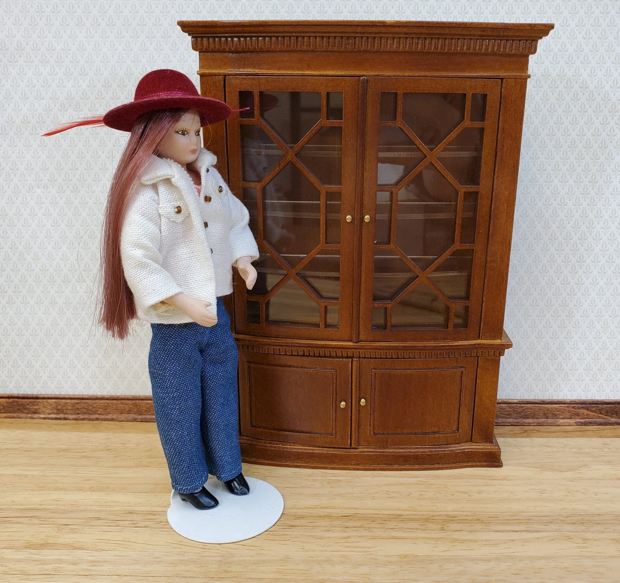 JBM Dollhouse China Cabinet Late Georgian Style Walnut Finish 1:12 Scale Miniature Furniture - Image 4