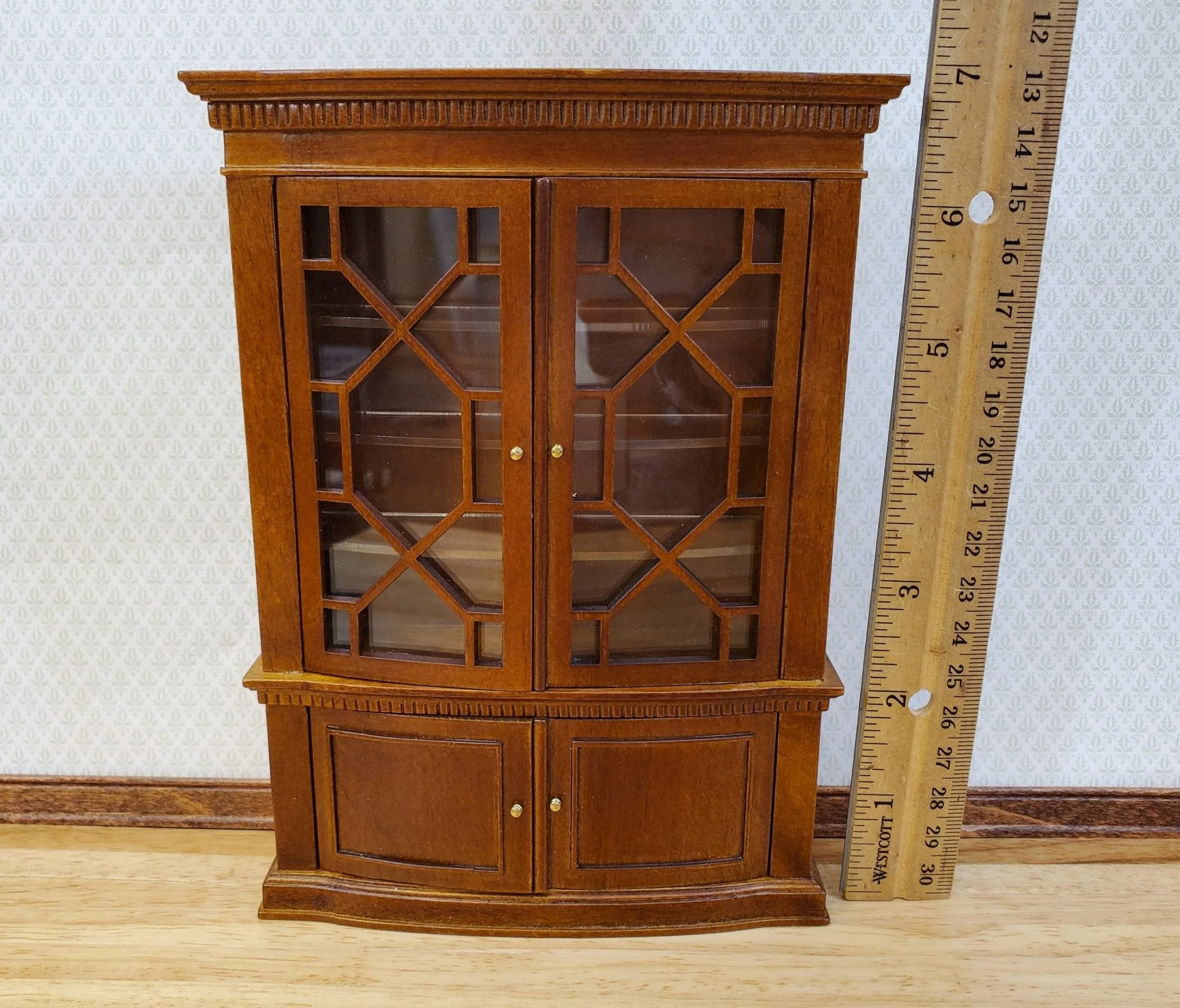 JBM Dollhouse China Cabinet Late Georgian Style Walnut Finish 1:12 Scale Miniature Furniture - Image 6