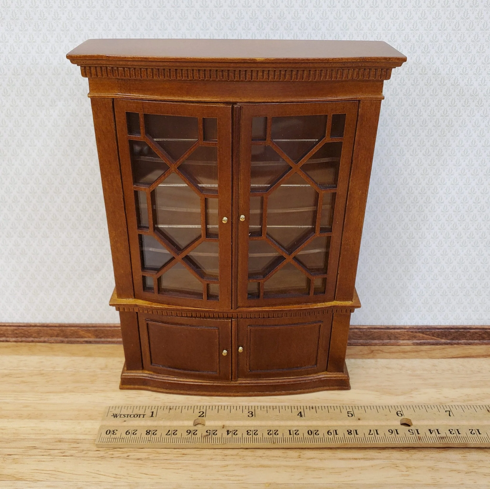 JBM Dollhouse China Cabinet Late Georgian Style Walnut Finish 1:12 Scale Miniature Furniture - Image 7