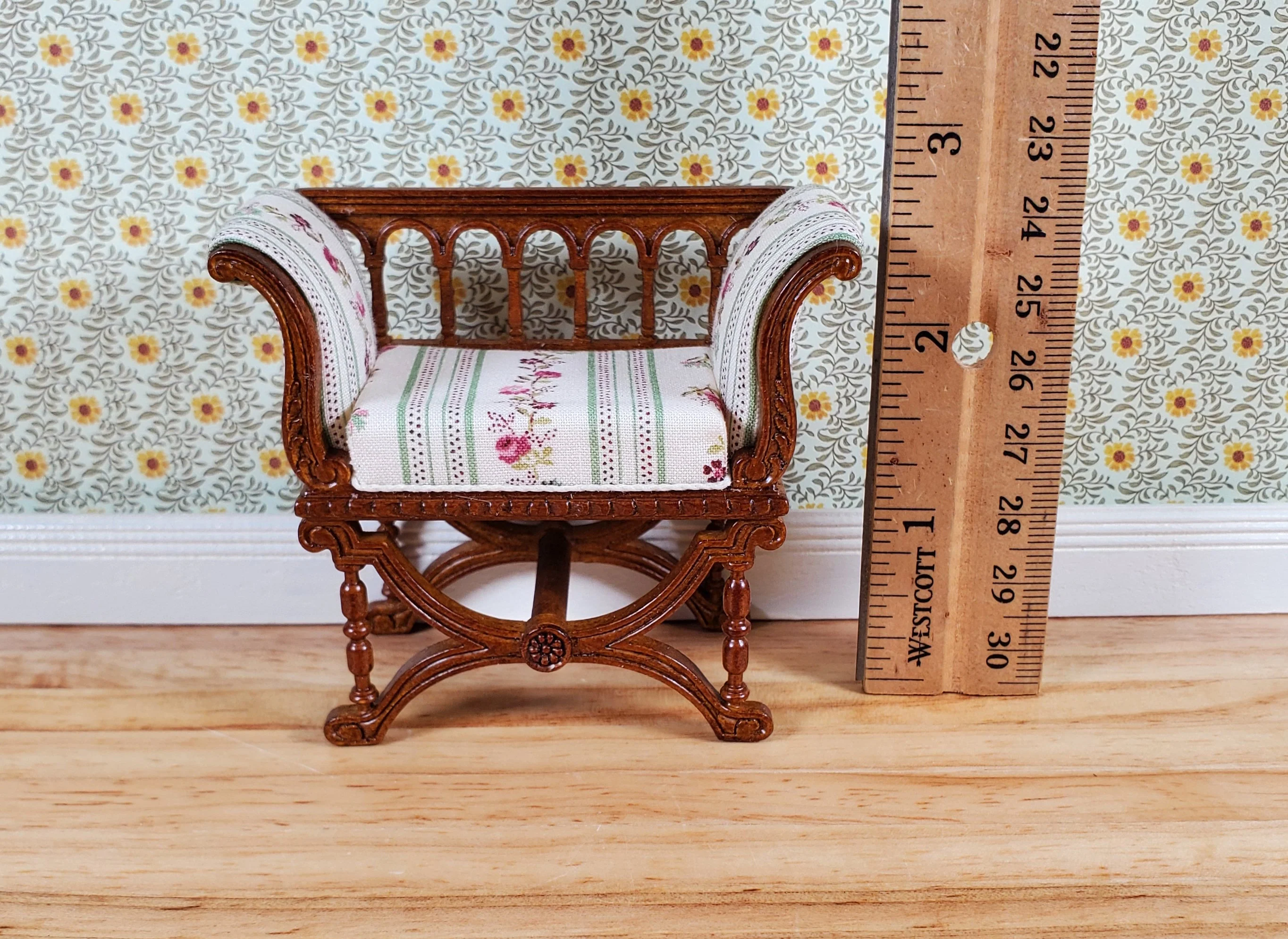 JBM Dollhouse Curule Bench Seat Chair Victorian 1:12 Scale Miniature Furniture - Image 7