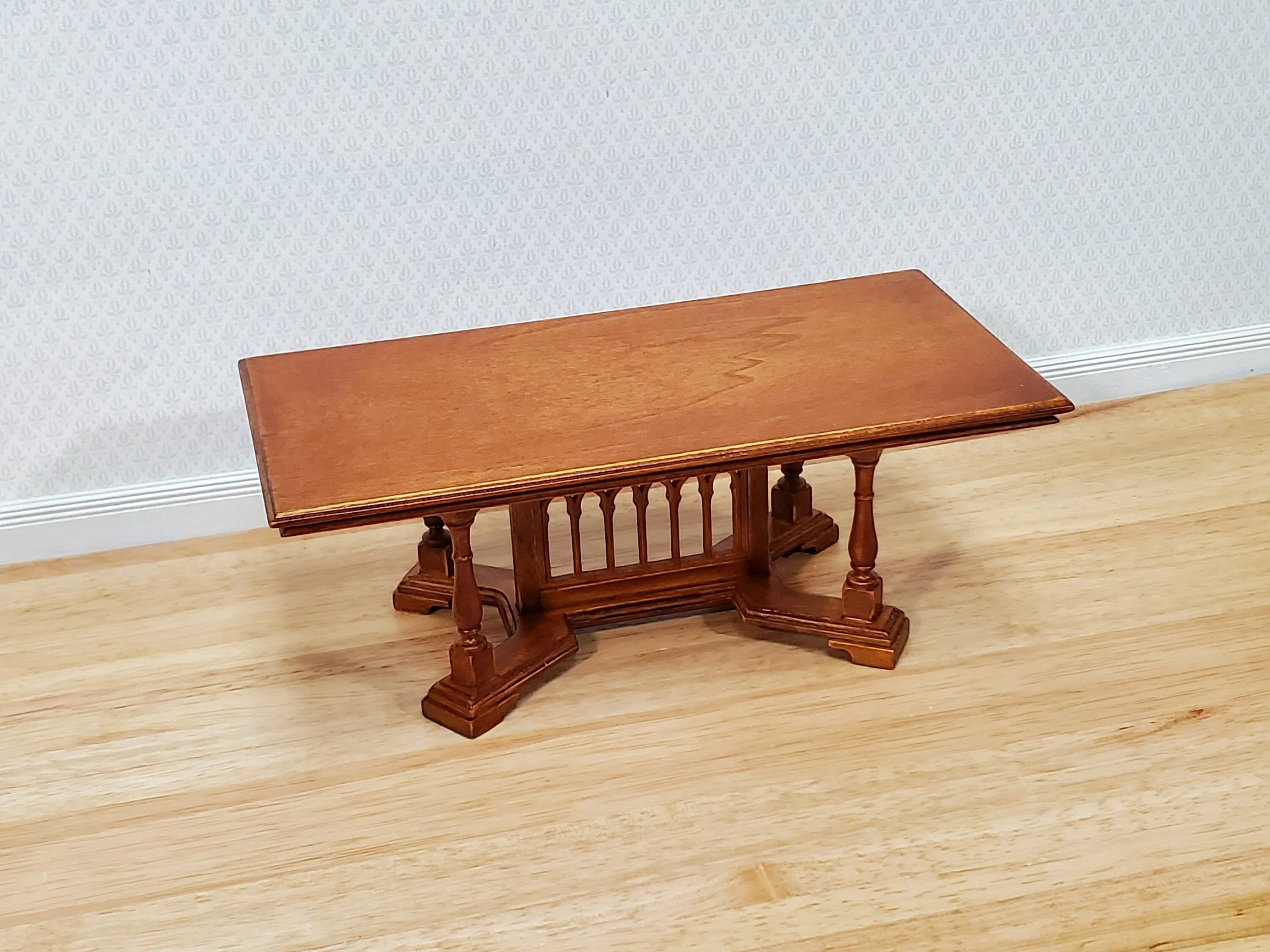 JBM Dollhouse Dining Table Gothic Tudor Style 1:12 Scale Miniature Furniture Walnut Finish - Image 2