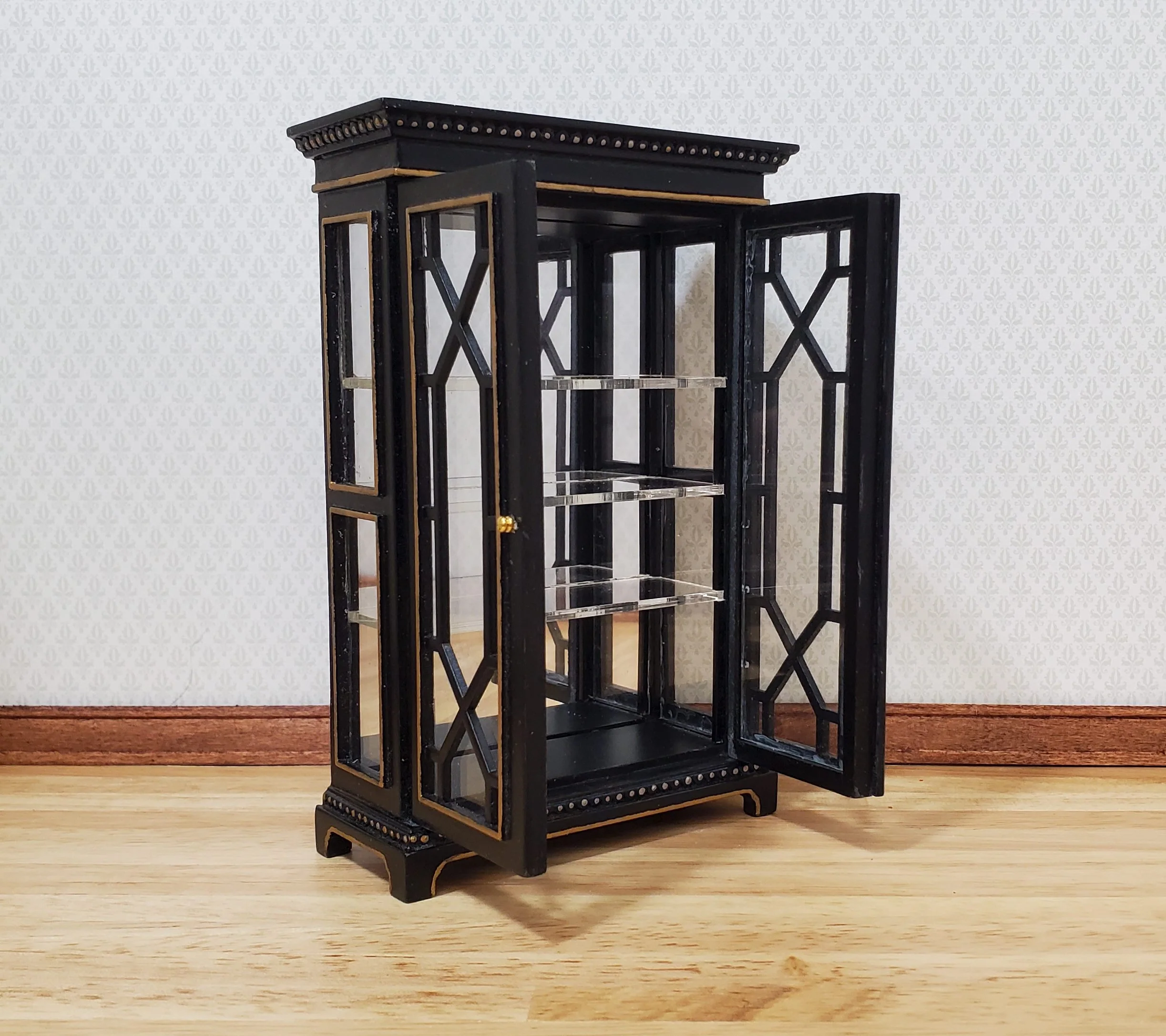 JBM Dollhouse Display Cabinet Black & Gold 1:12 Scale Miniature Furniture - Image 2
