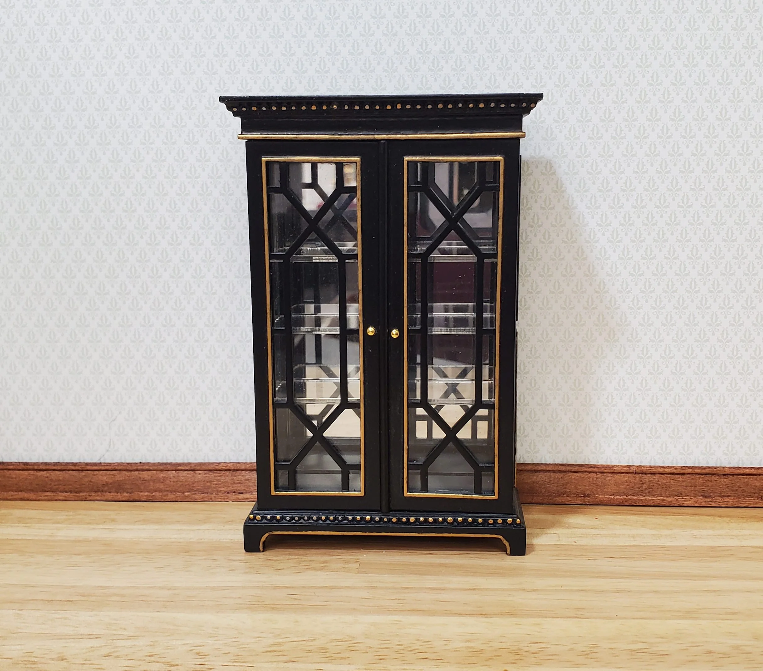 JBM Dollhouse Display Cabinet Black & Gold 1:12 Scale Miniature Furniture - Image 3