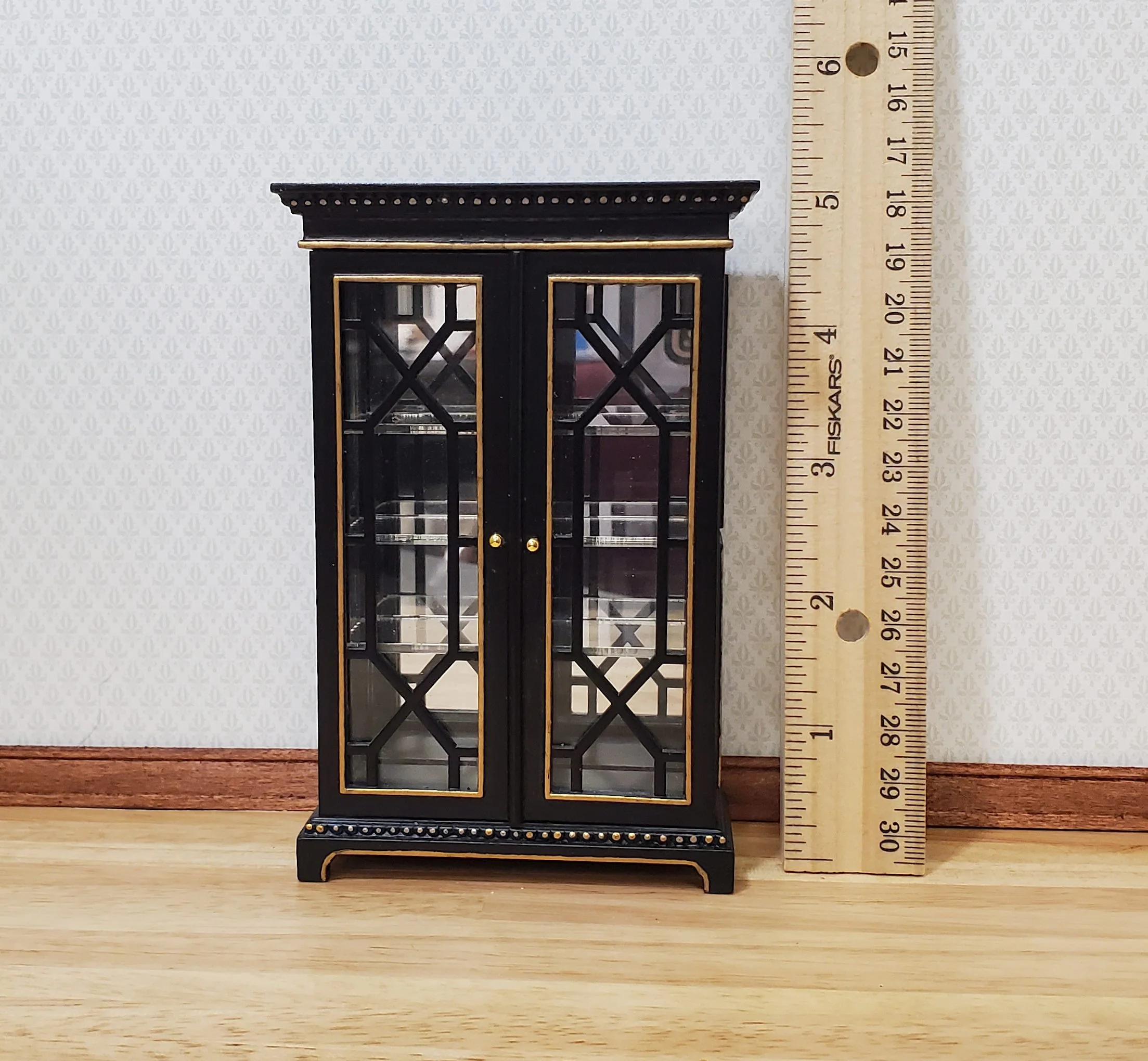 JBM Dollhouse Display Cabinet Black & Gold 1:12 Scale Miniature Furniture - Image 4