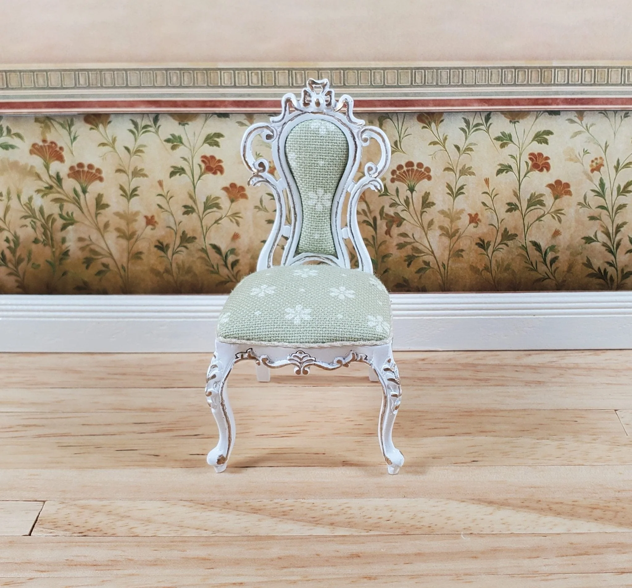JBM Dollhouse Dressing or Vanity Chair White Gold 1:12 Scale Miniature Furniture - Image 2