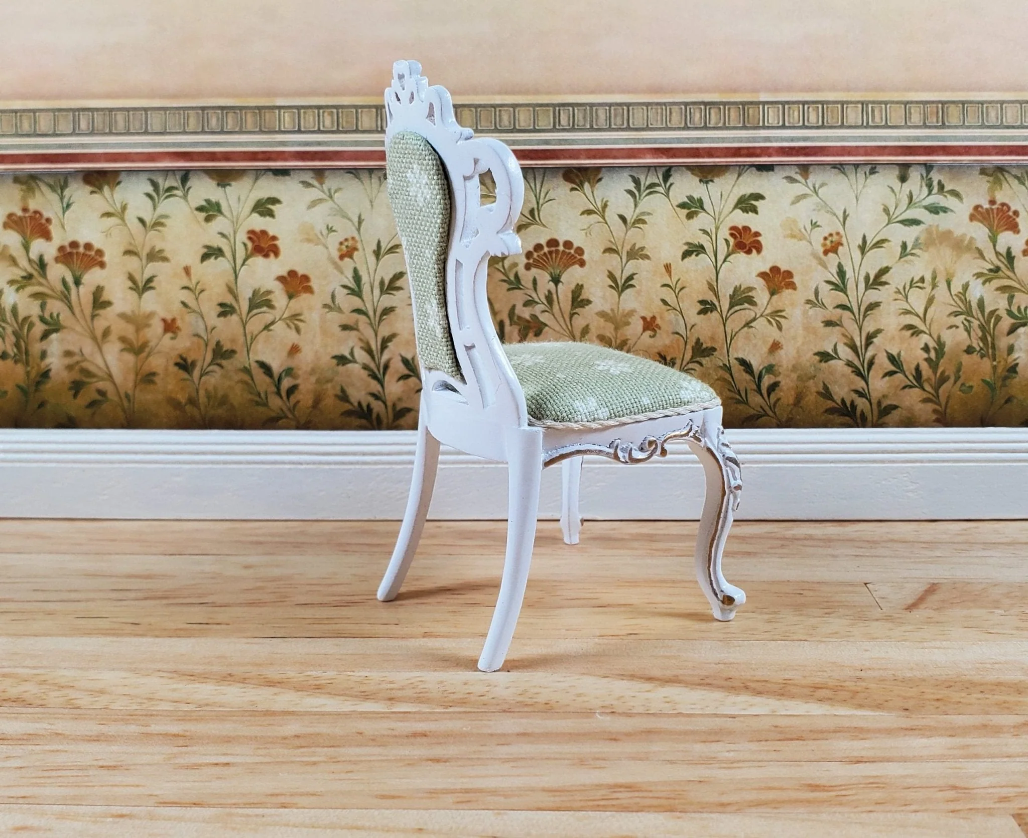 JBM Dollhouse Dressing or Vanity Chair White Gold 1:12 Scale Miniature Furniture - Image 3