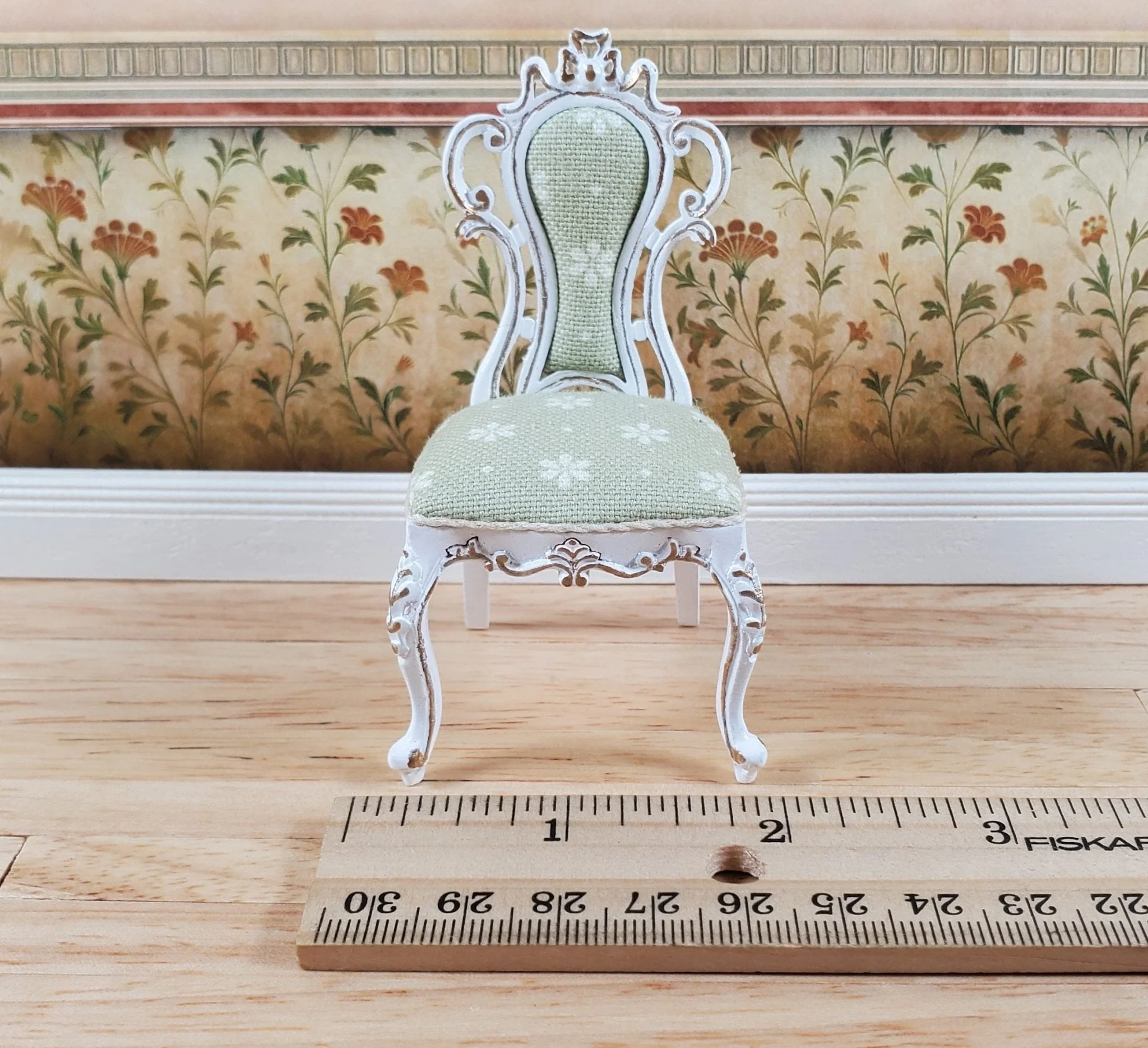 JBM Dollhouse Dressing or Vanity Chair White Gold 1:12 Scale Miniature Furniture - Image 4