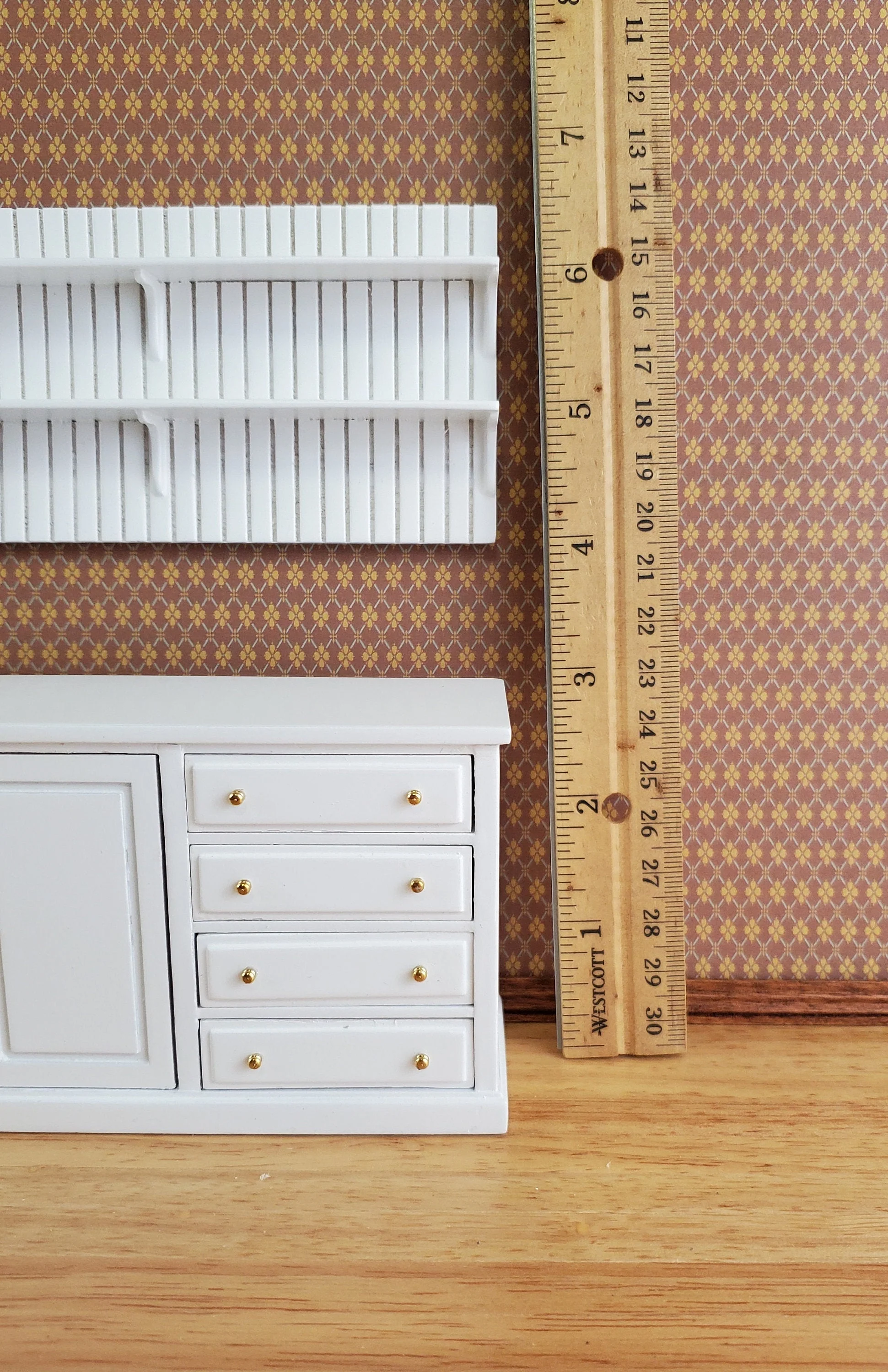 JBM Dollhouse Kitchen Sink Cabinet & Wall Plate Shelf White 1:12 Scale Miniature - Image 4