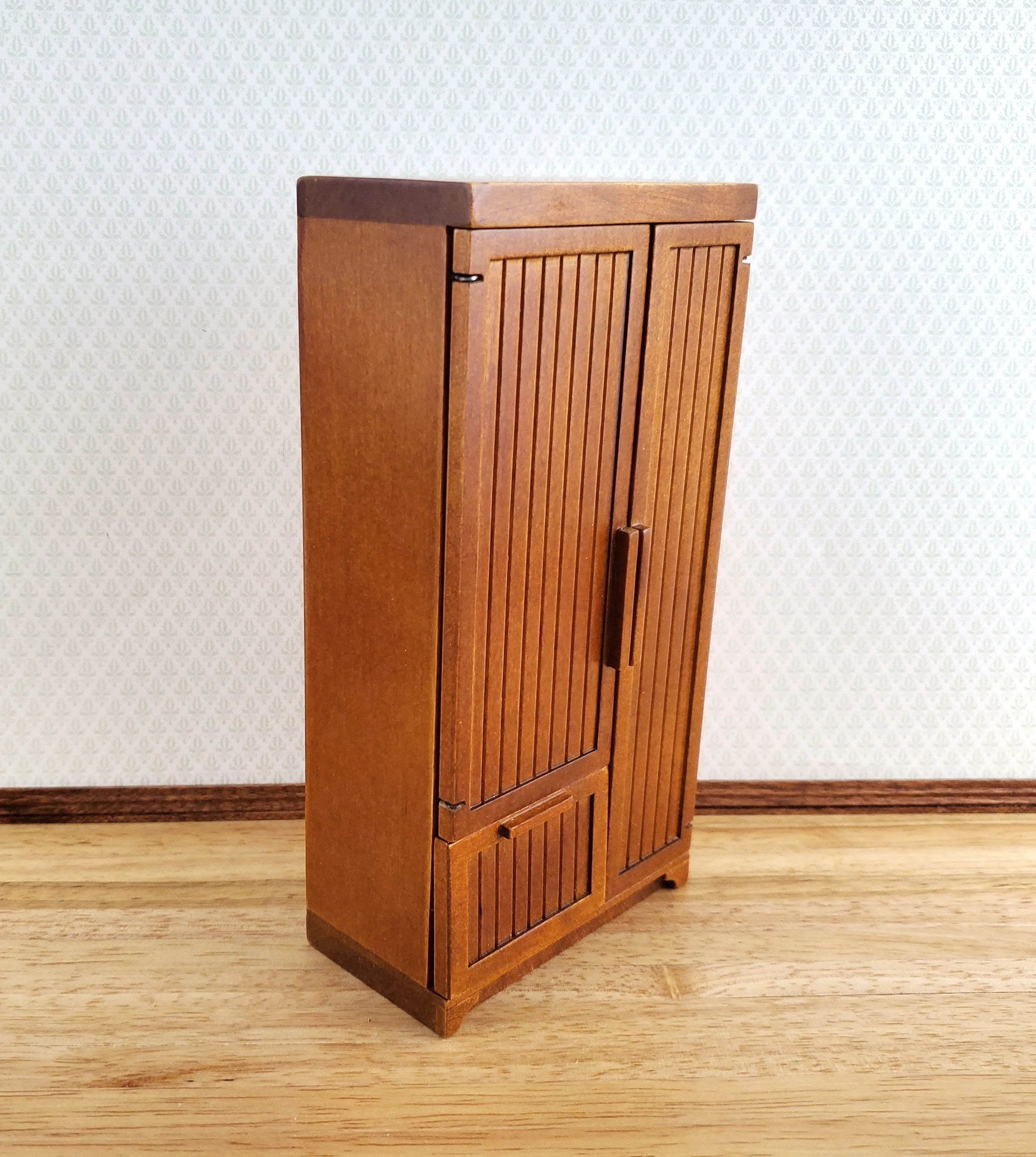 JBM Dollhouse Miniature Refrigerator Walnut Finish 1:12 Scale Kitchen Fridge