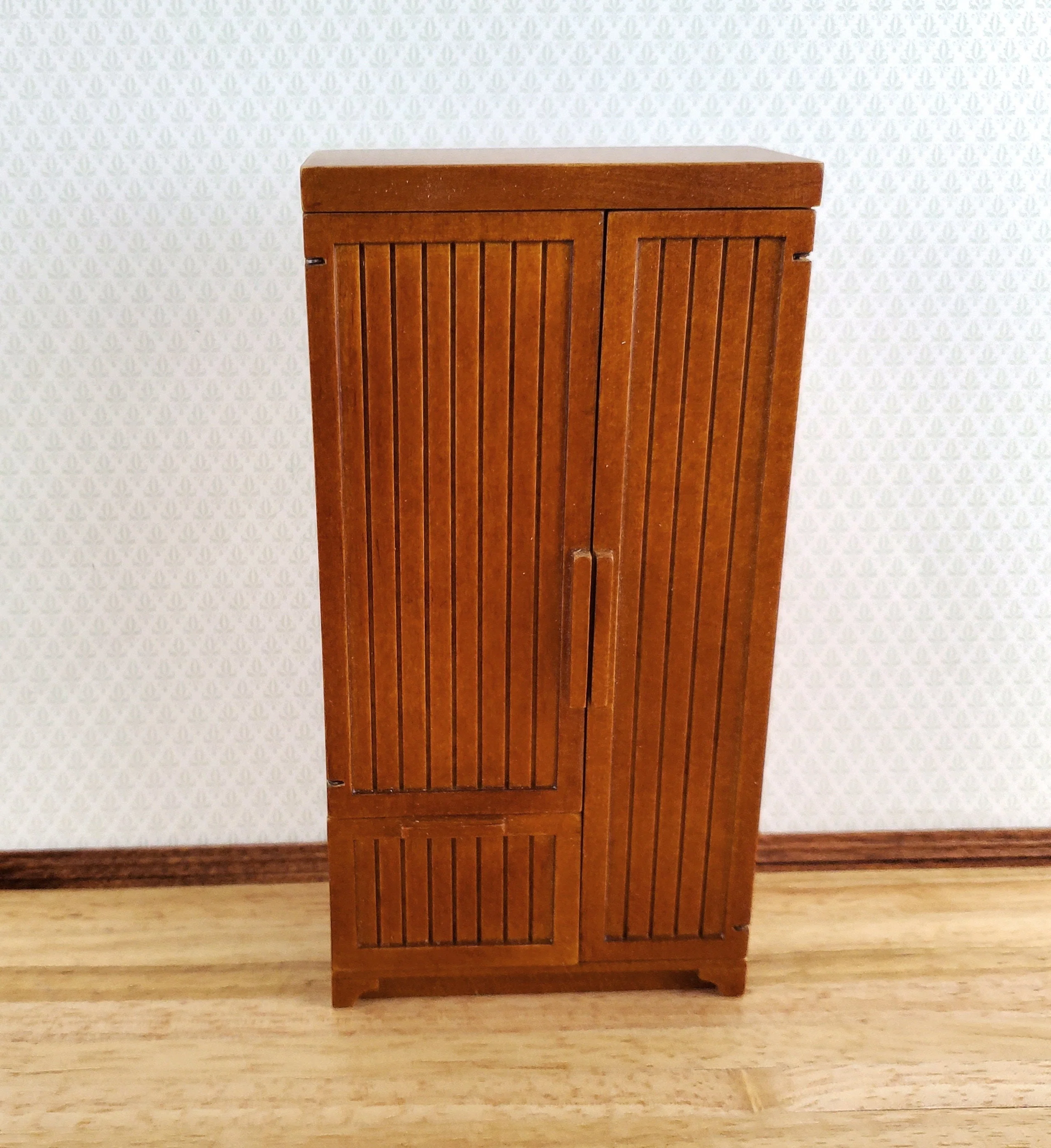 JBM Dollhouse Miniature Refrigerator Walnut Finish 1:12 Scale Kitchen Fridge - Image 2