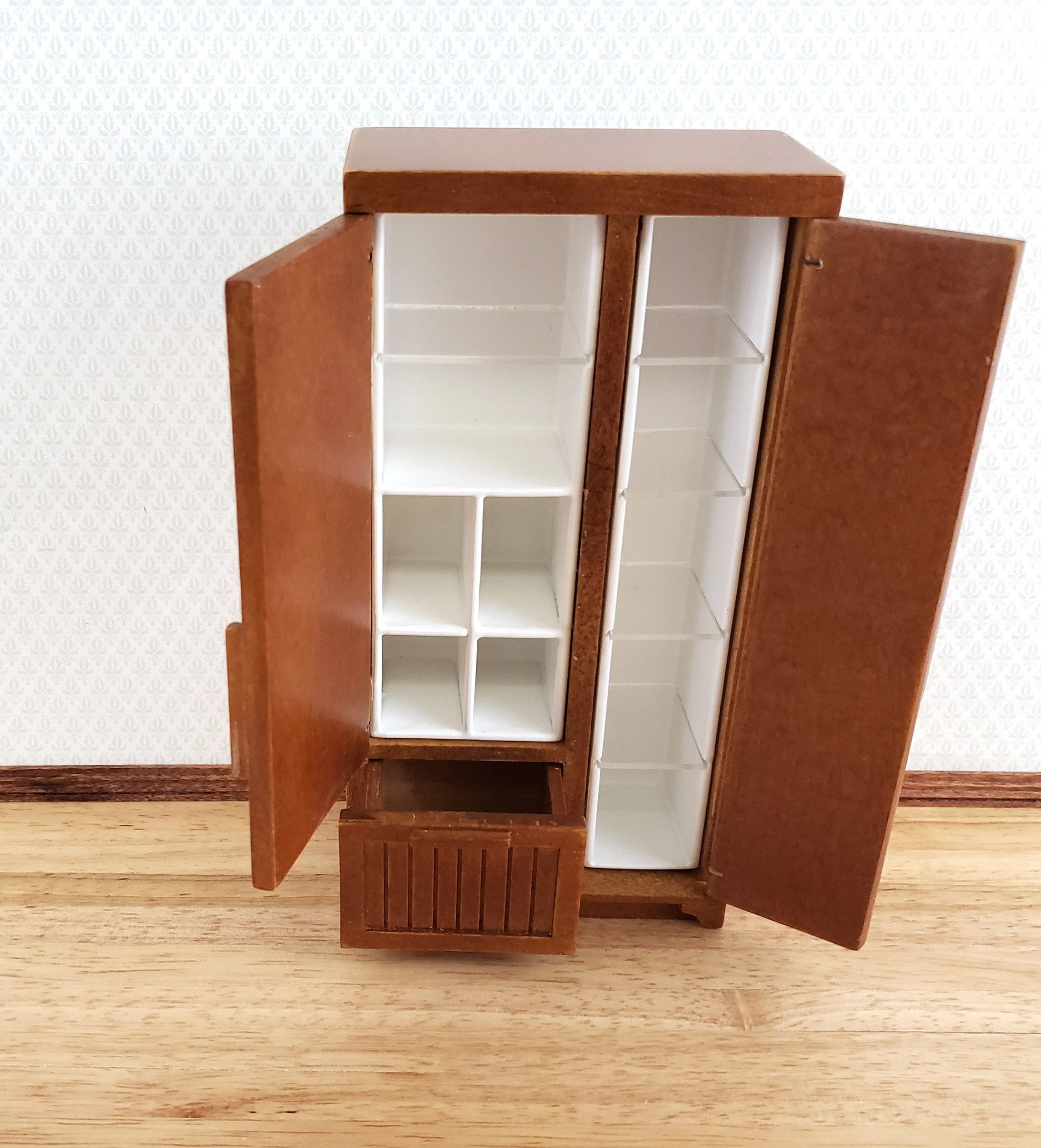JBM Dollhouse Miniature Refrigerator Walnut Finish 1:12 Scale Kitchen Fridge - Image 3