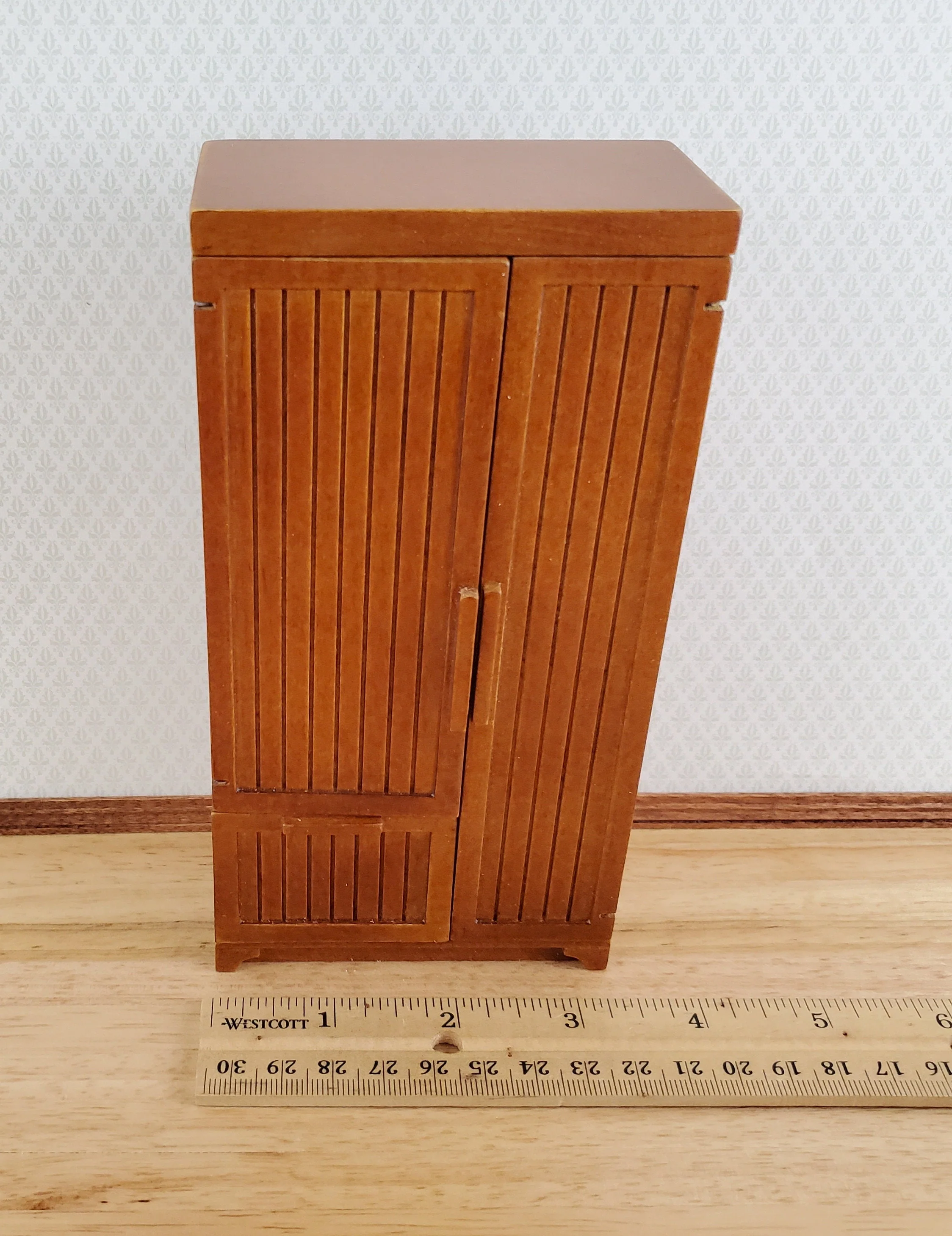 JBM Dollhouse Miniature Refrigerator Walnut Finish 1:12 Scale Kitchen Fridge - Image 5