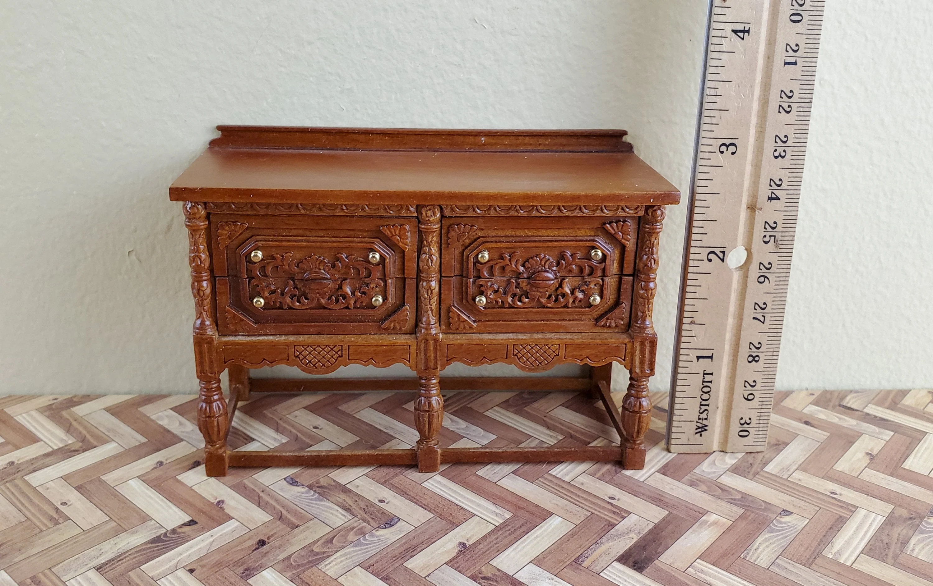 JBM Dollhouse Sideboard Buffet Gothic Style Walnut Finish 1:12 Scale Furniture - Image 4