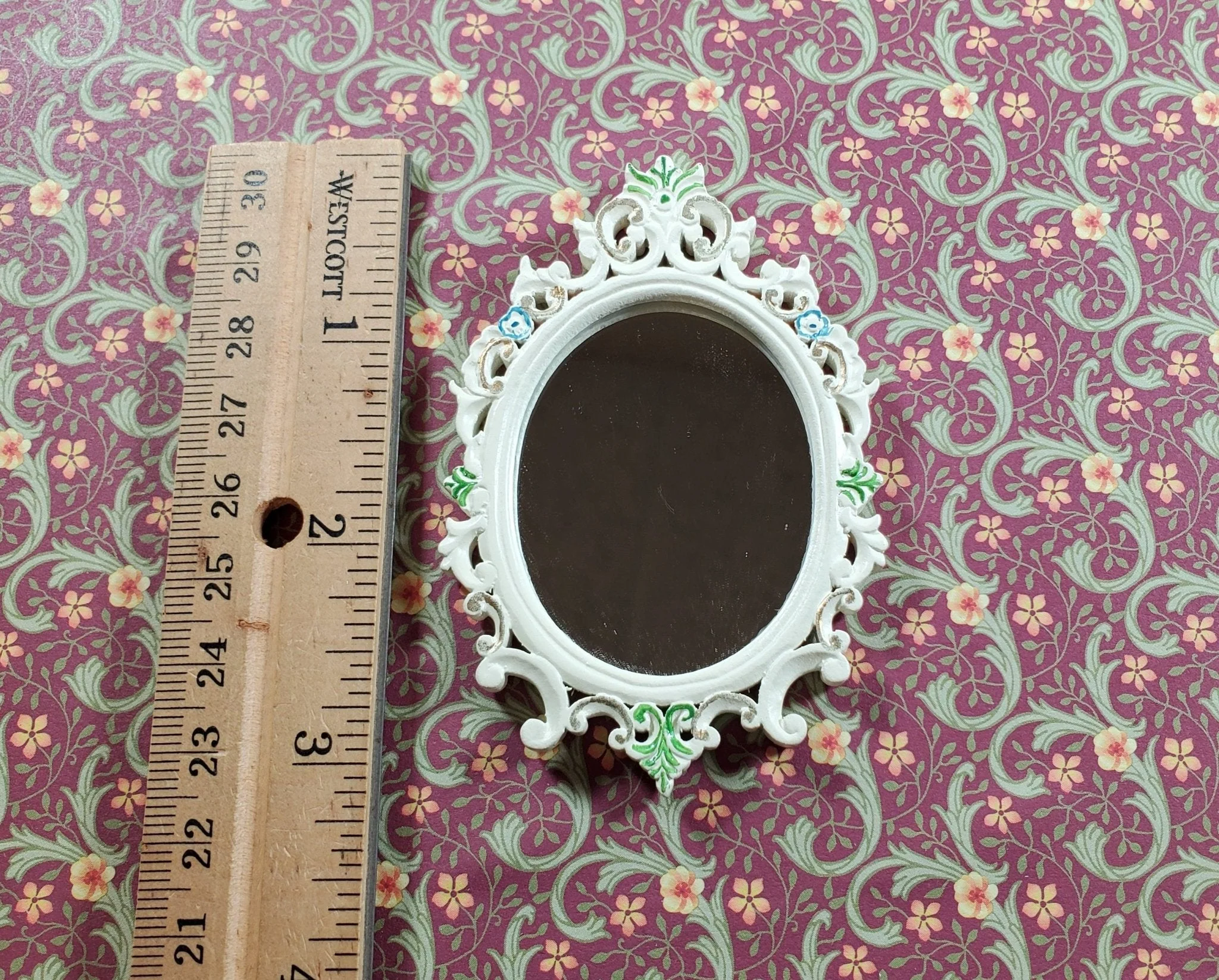 JBM Dollhouse Mirror Cream Finish Empire Style 1:12 Scale Miniature Hand Painted - Image 4