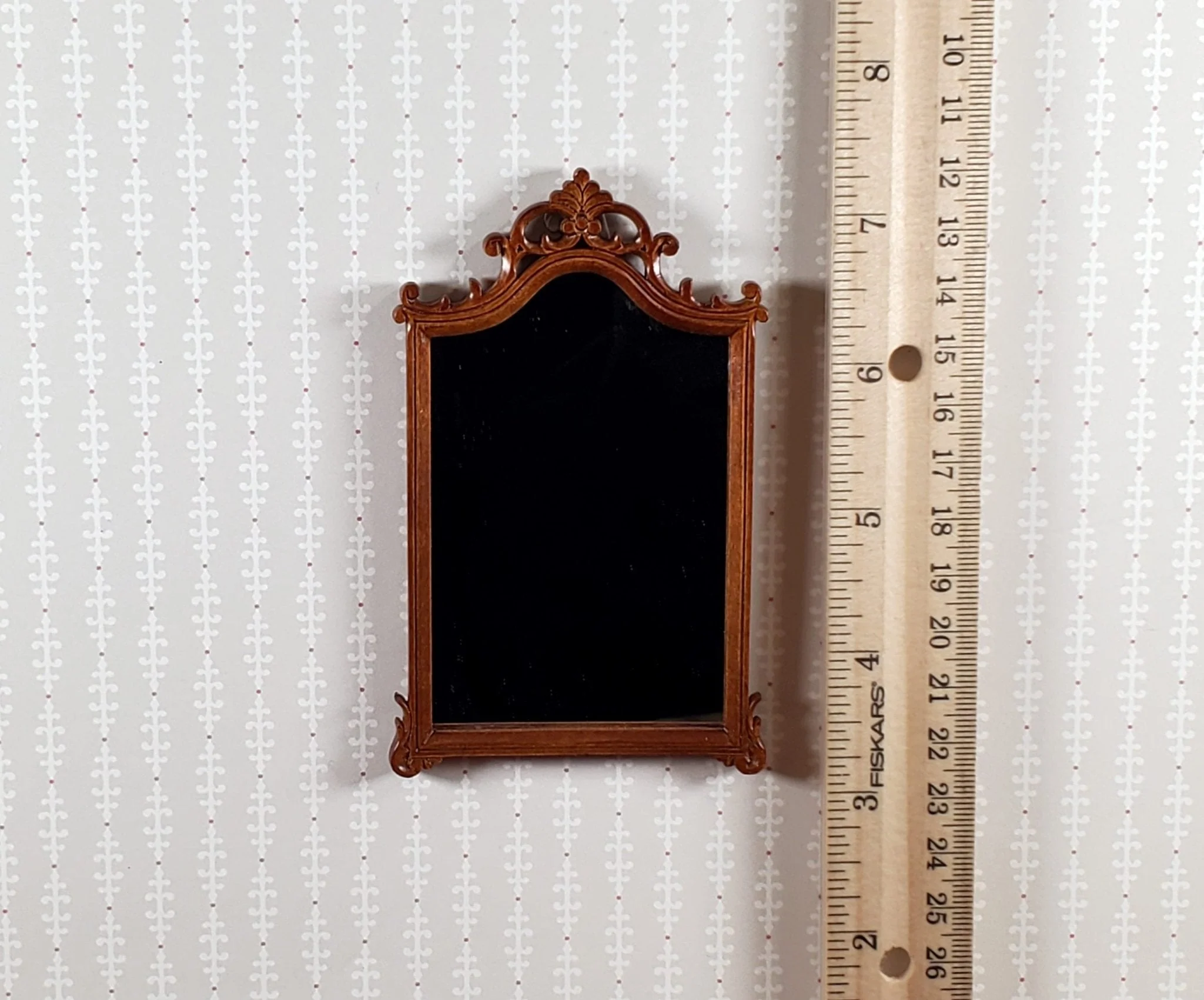 JBM Dollhouse Mirror Walnut Finish Louis XV Rococo Style 1:12 Scale Miniature - Image 4