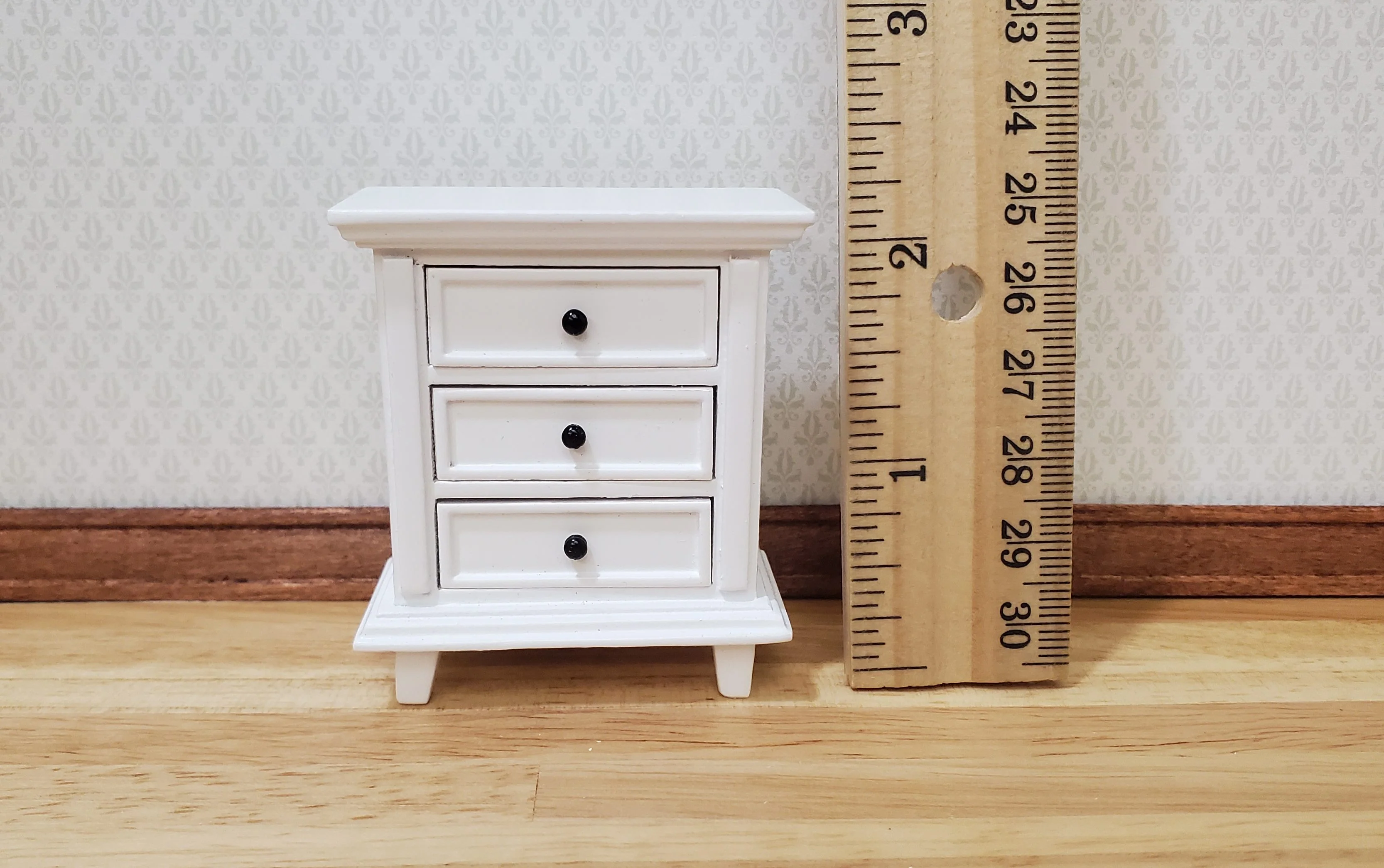 JBM Dollhouse Nightstand White Country Farmhouse Style 1:12 Scale Furniture - Image 4