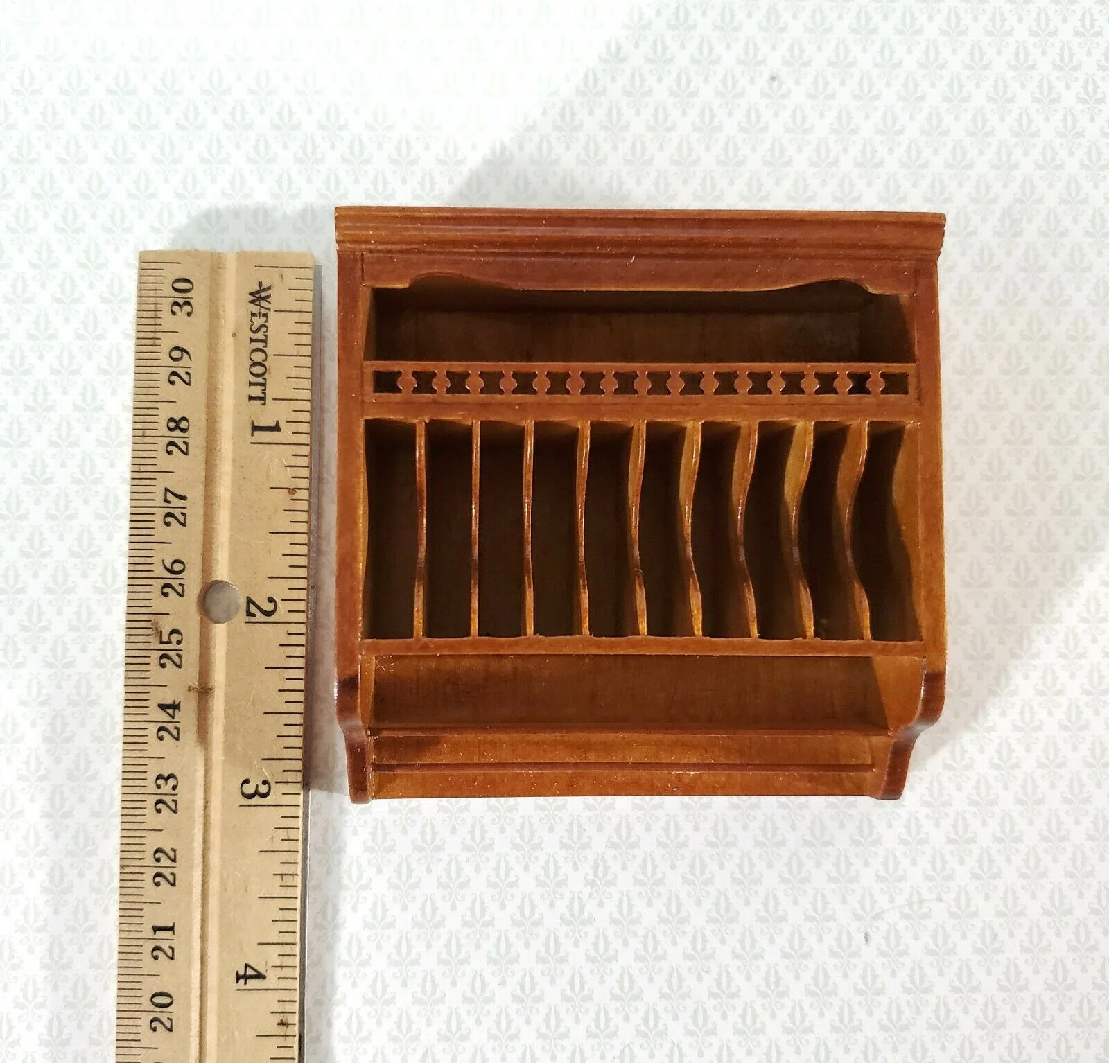 JBM Dollhouse Plate Rack Shelf Kitchen Walnut 1:12 Scale Miniature Shelves - Image 3