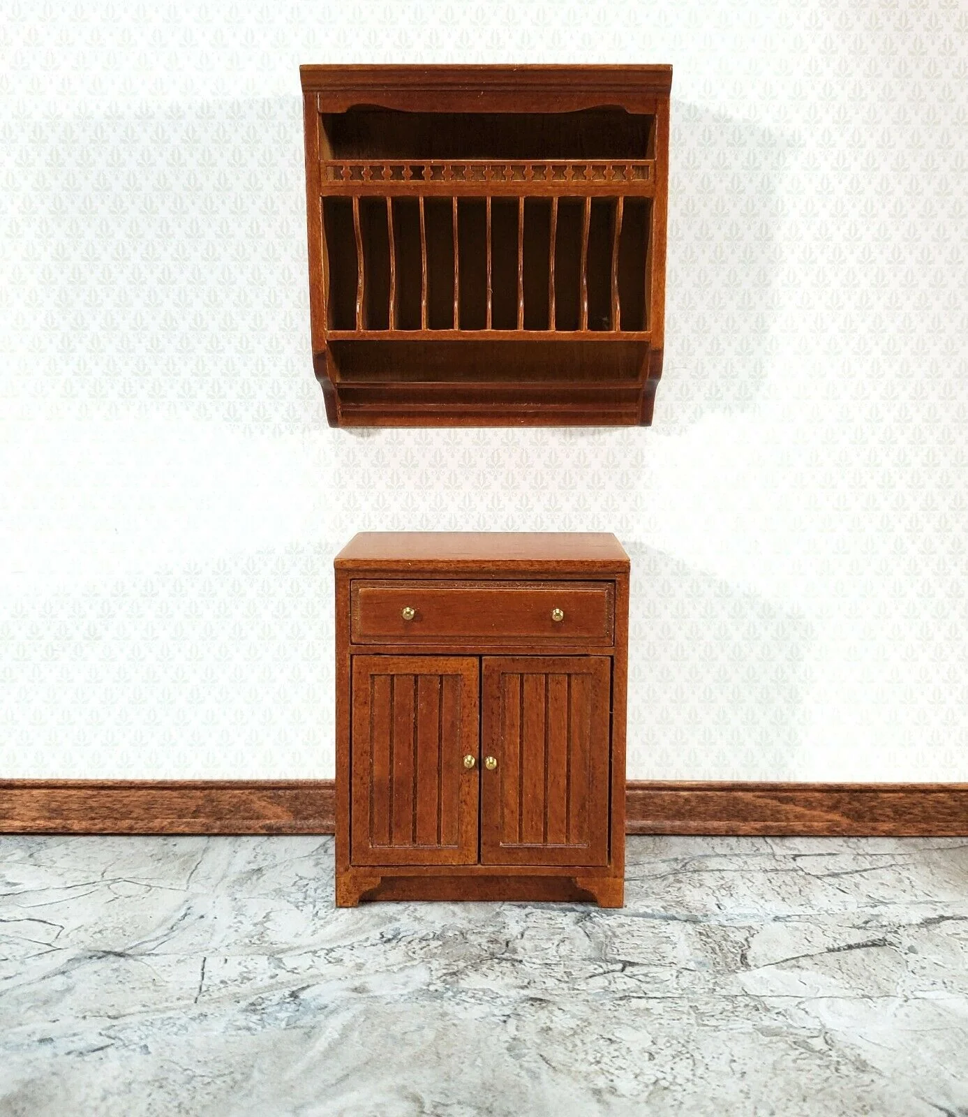 JBM Dollhouse Plate Rack Shelf Kitchen Walnut 1:12 Scale Miniature Shelves - Image 4