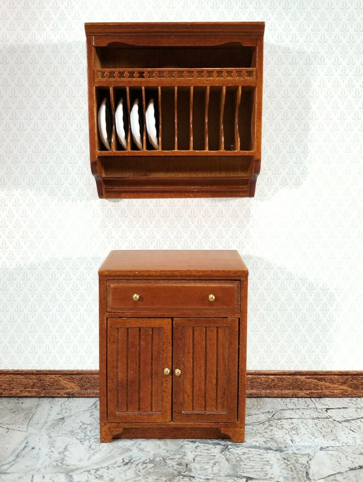 JBM Dollhouse Plate Rack Shelf Kitchen Walnut 1:12 Scale Miniature Shelves - Image 5