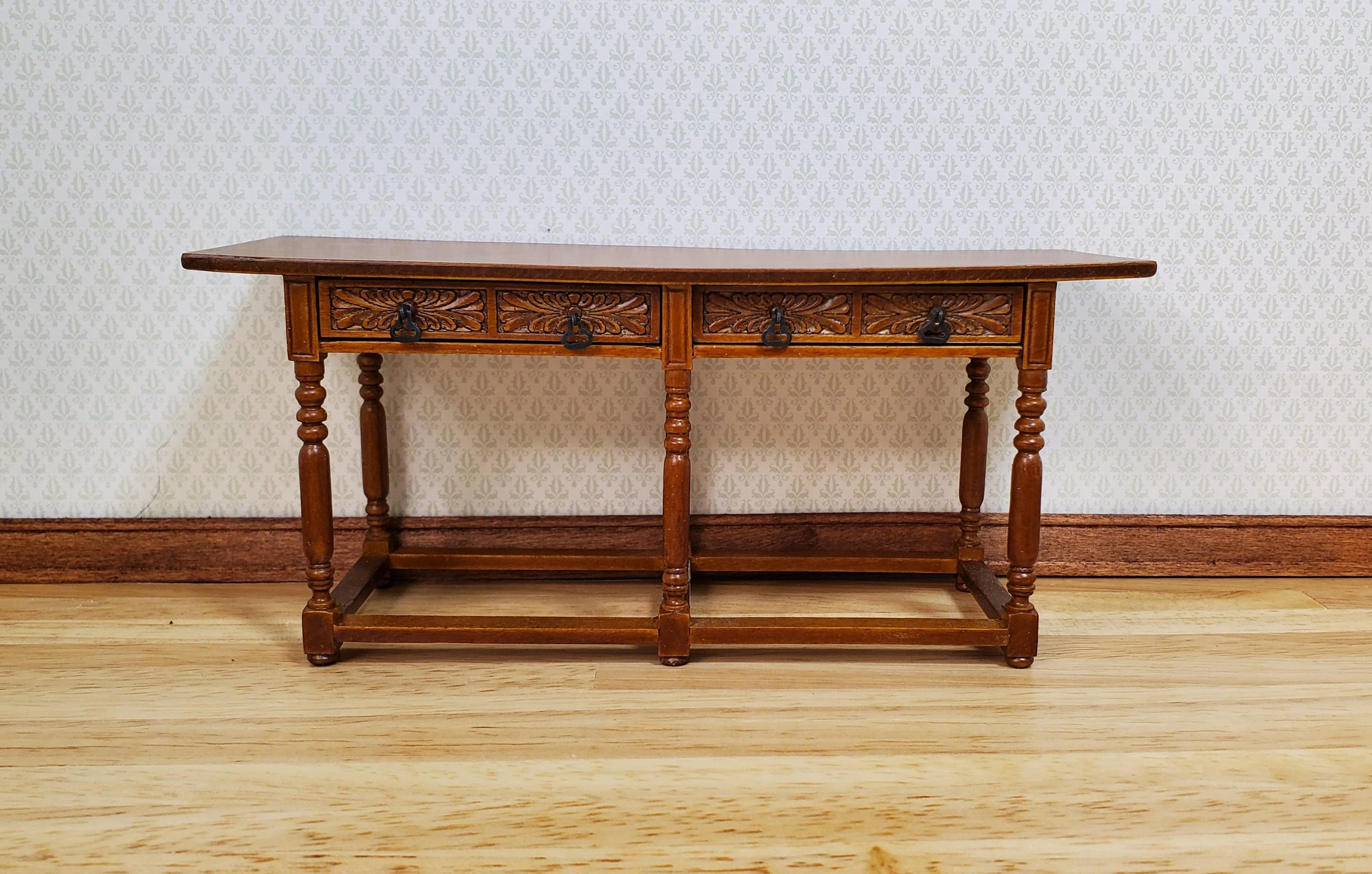JBM Dollhouse Refectory Table Spanish Style 2 Drawers Style 1:12 Scale Furniture - Image 2